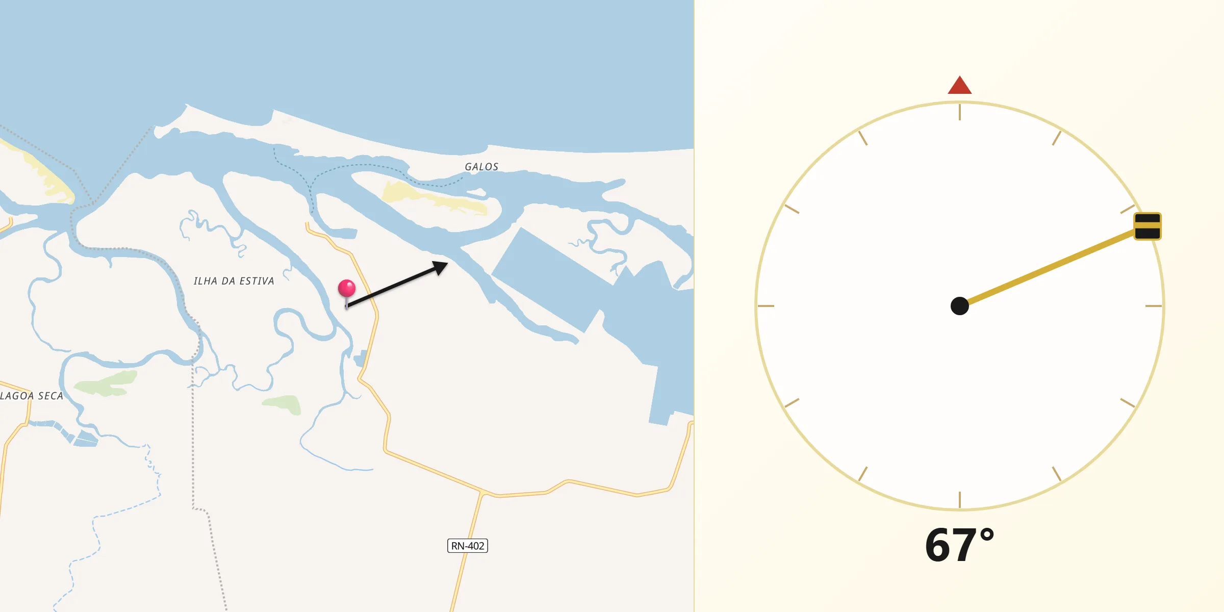 Direção da Qibla a partir de Galinhos