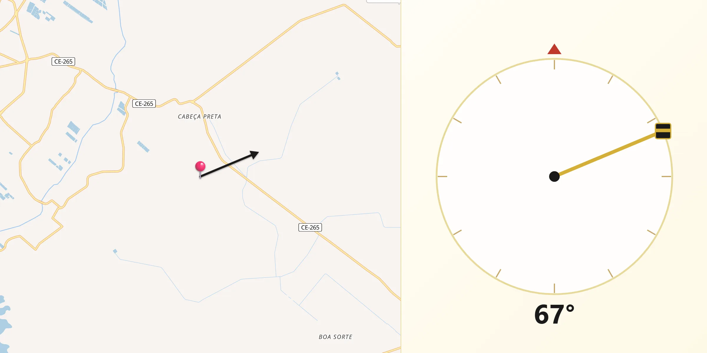 Direção da Qibla a partir de Limoeiro do Norte