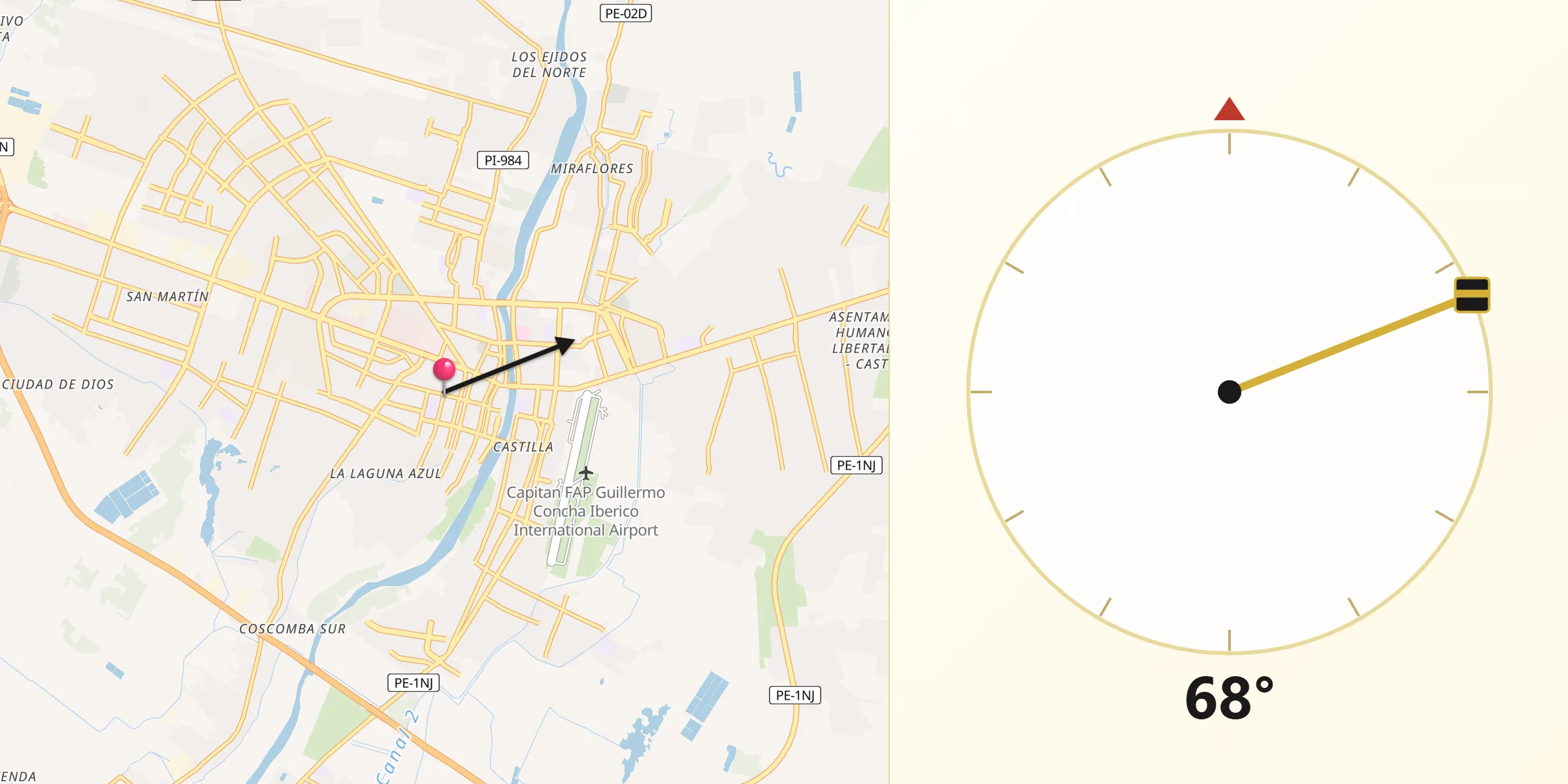 Dirección de la Qibla desde Piura