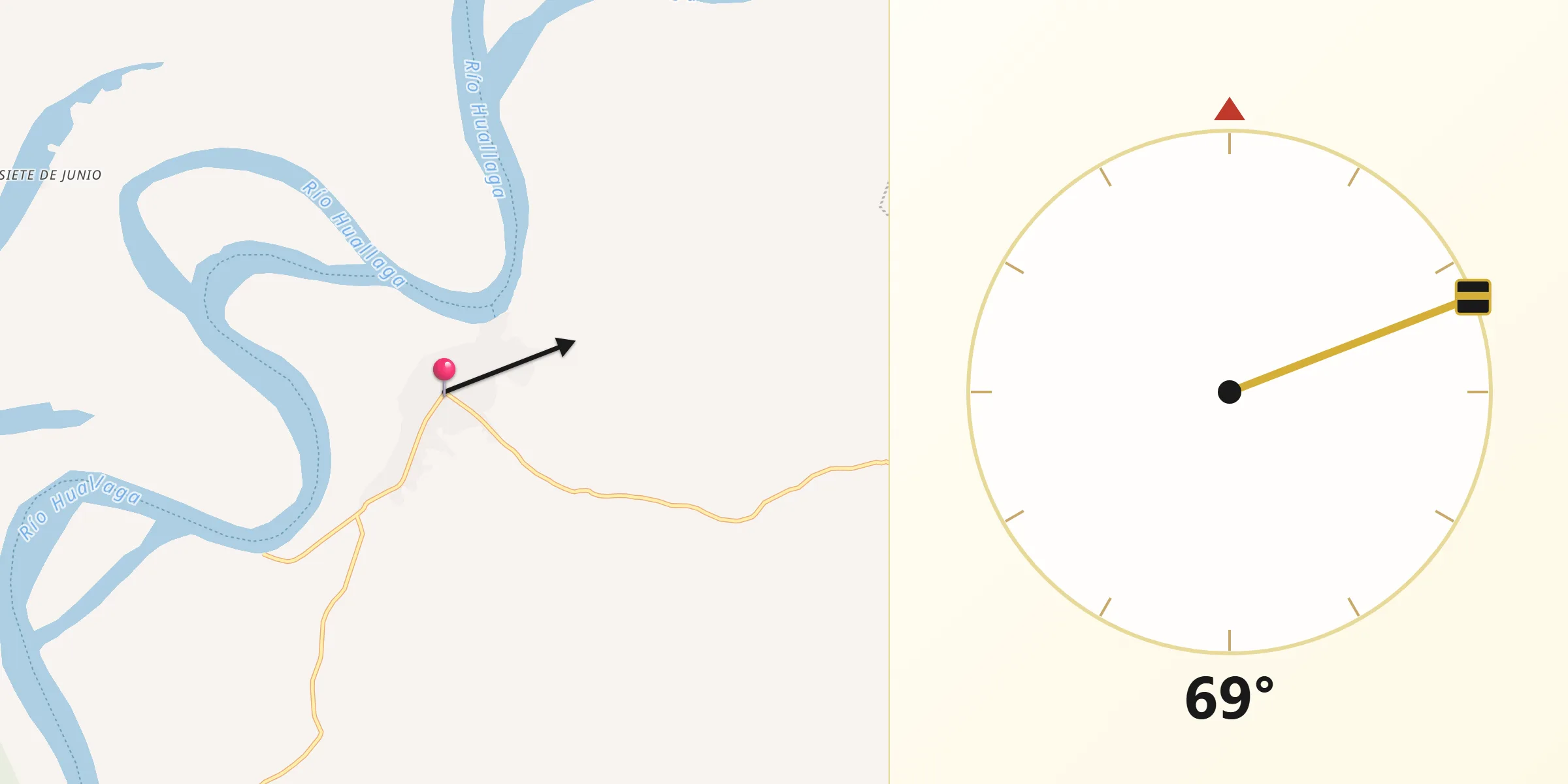 Dirección de la Qibla desde Lagunas