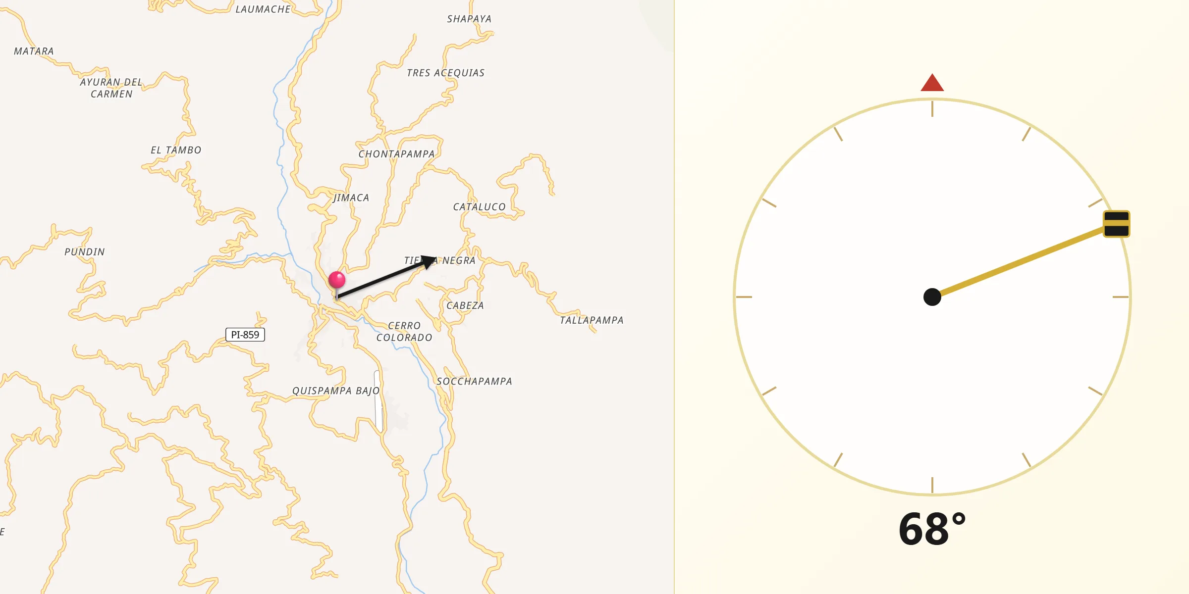 Dirección de la Qibla desde Huancabamba