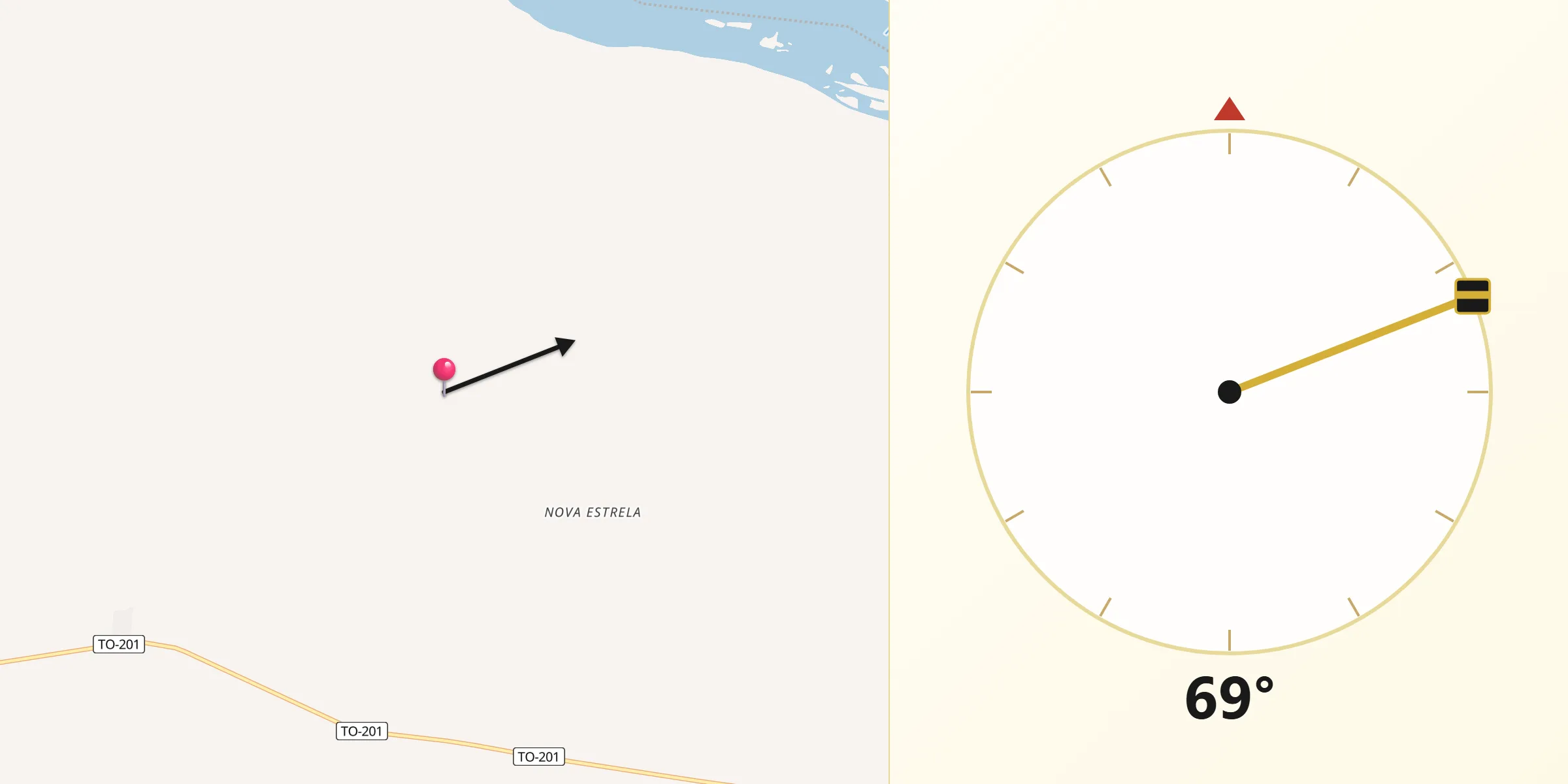 Direção da Qibla a partir de São Sebastião do Tocantins