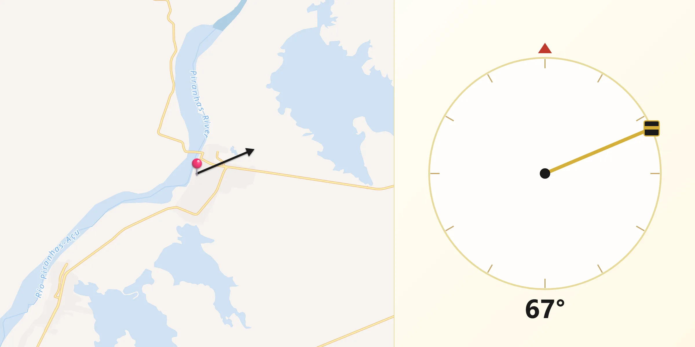 Direção da Qibla a partir de Pendências