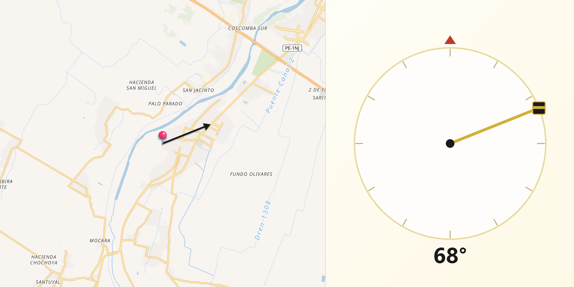 Dirección de la Qibla desde Catacaos