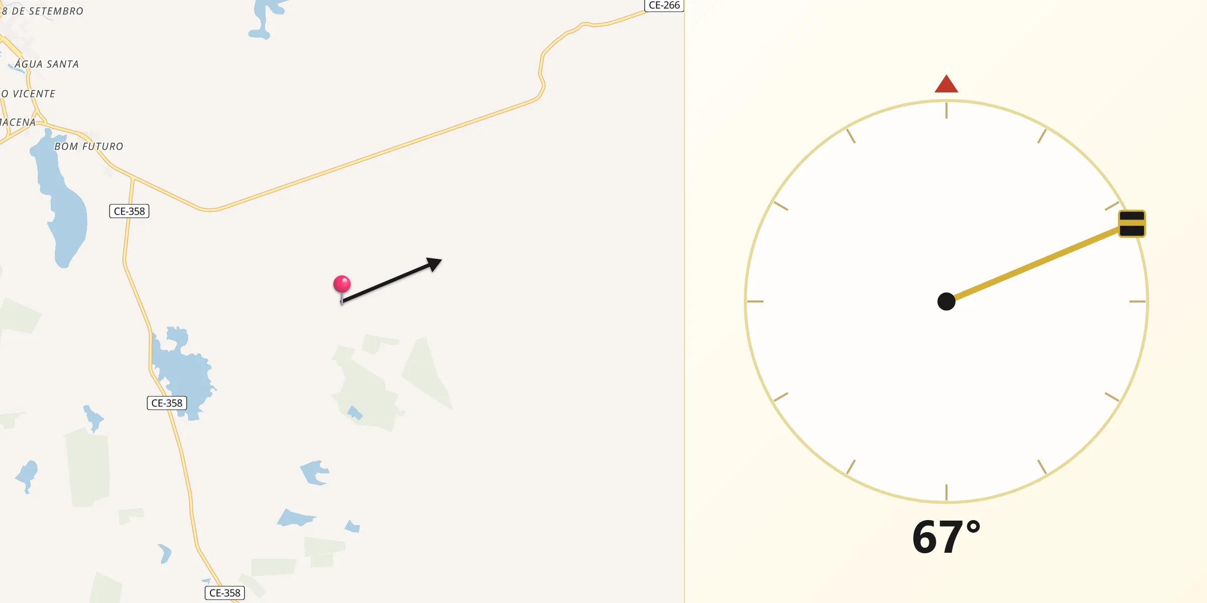 Direção da Qibla a partir de Tabuleiro do Norte