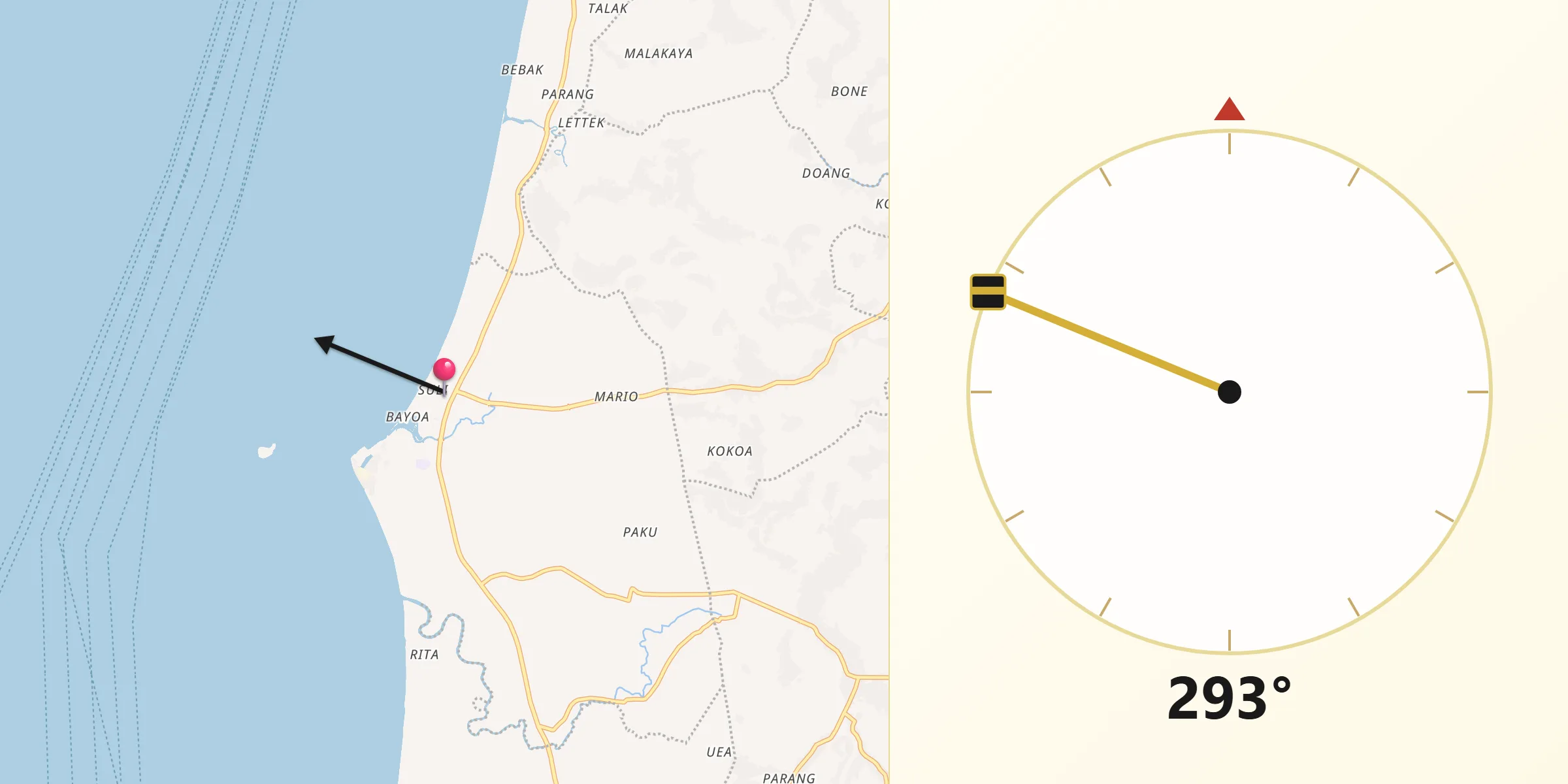 Qibla Direction from Galesong