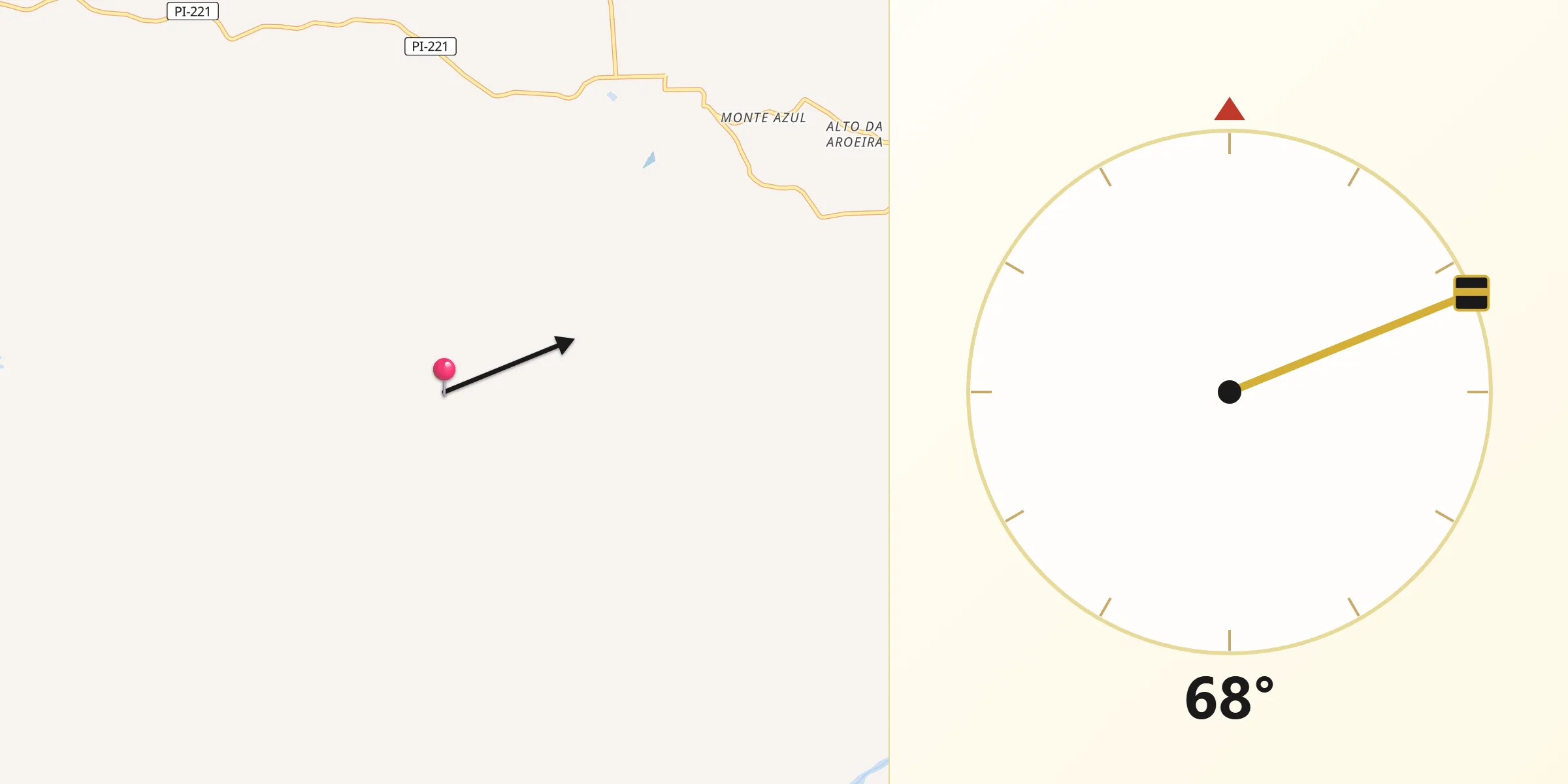 Direção da Qibla a partir de Novo Santo Antônio