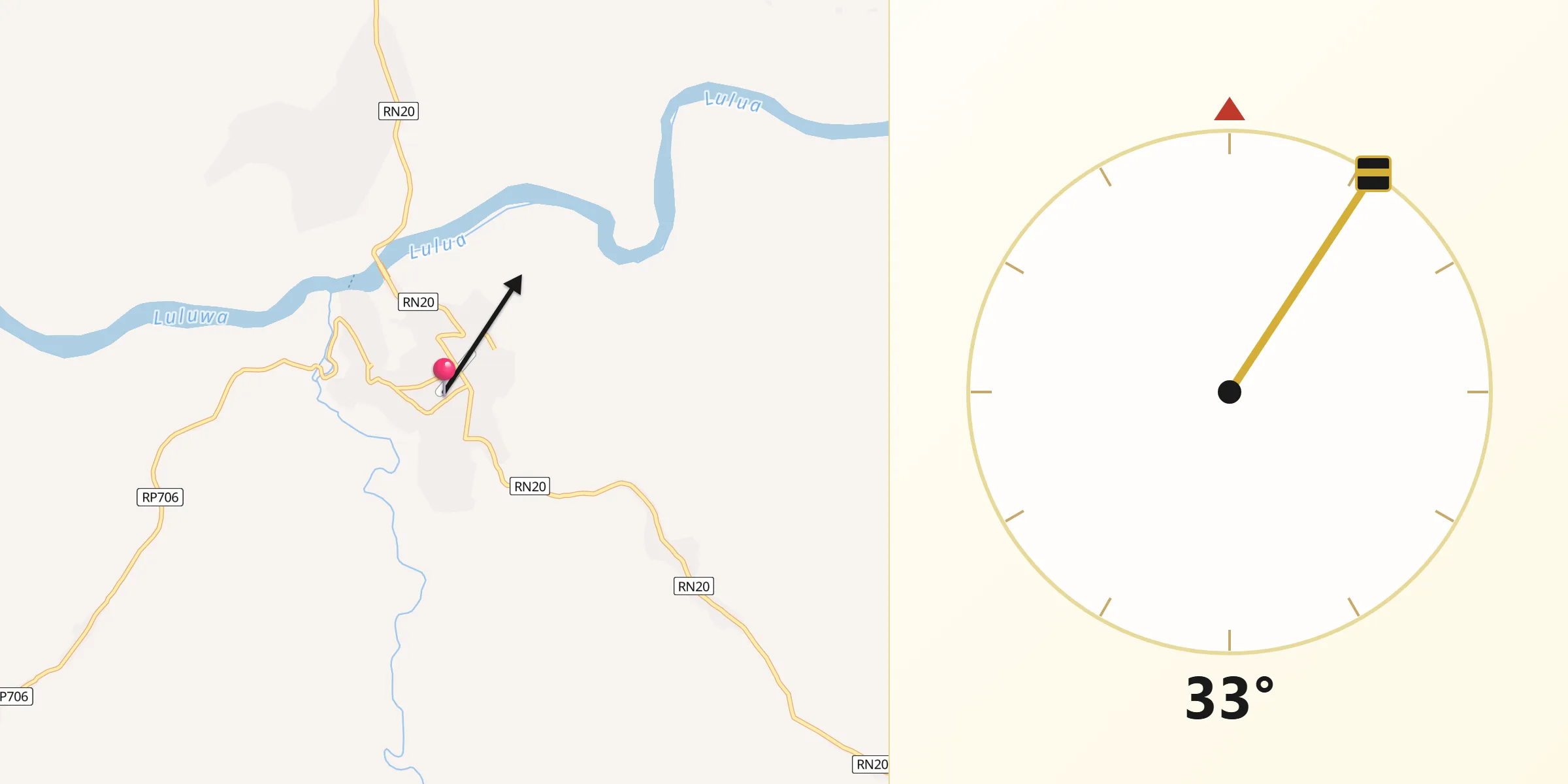 Direction vers la Qibla depuis Luebo