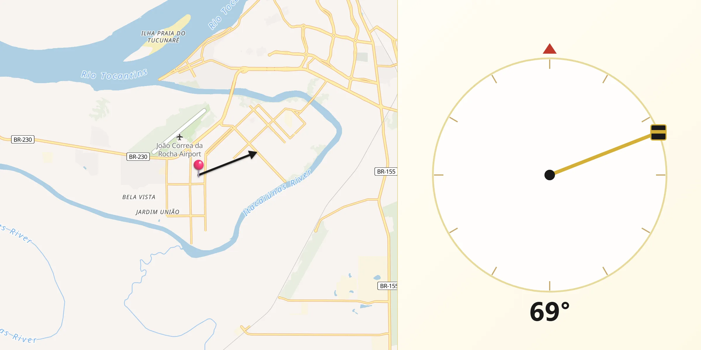 Direção da Qibla a partir de Marabá