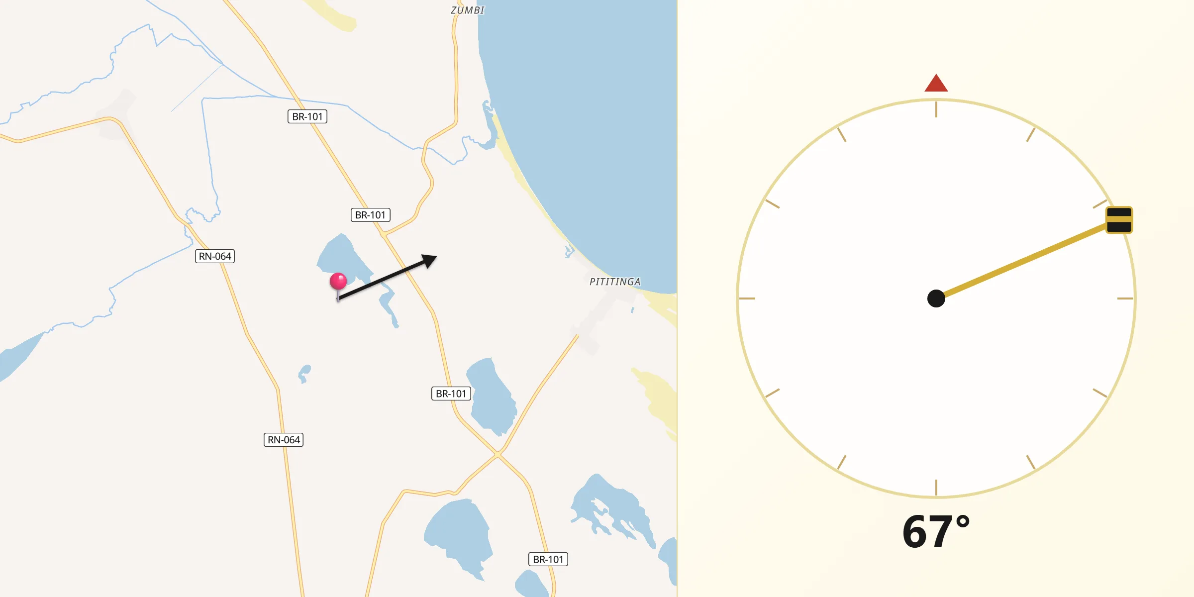 Direção da Qibla a partir de Rio do Fogo