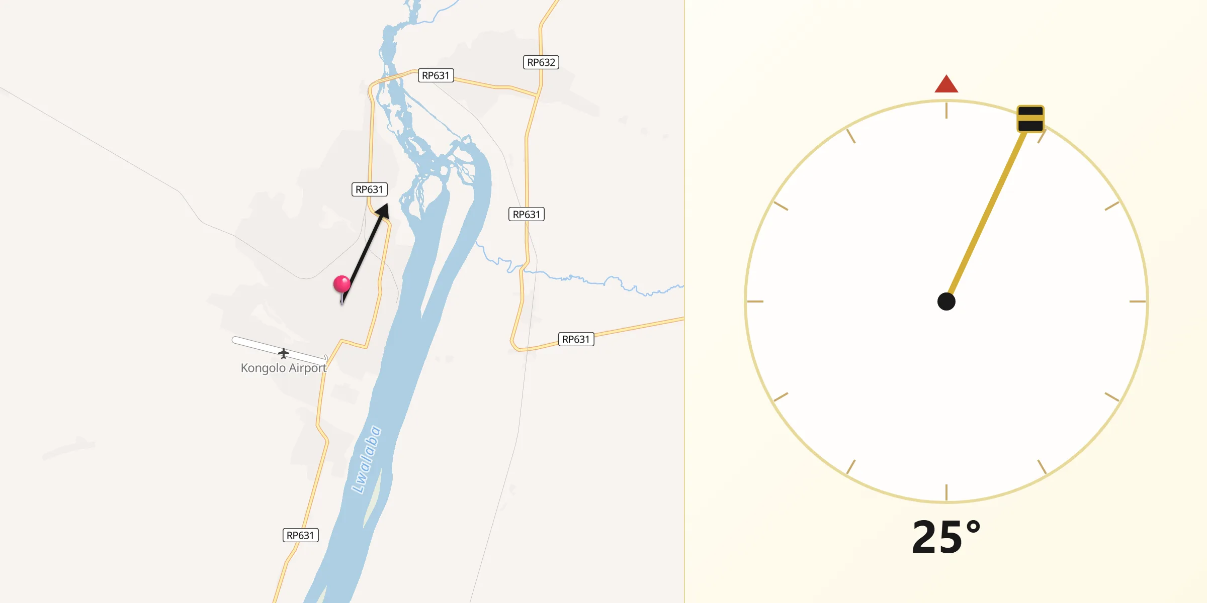 Direction vers la Qibla depuis Kongolo