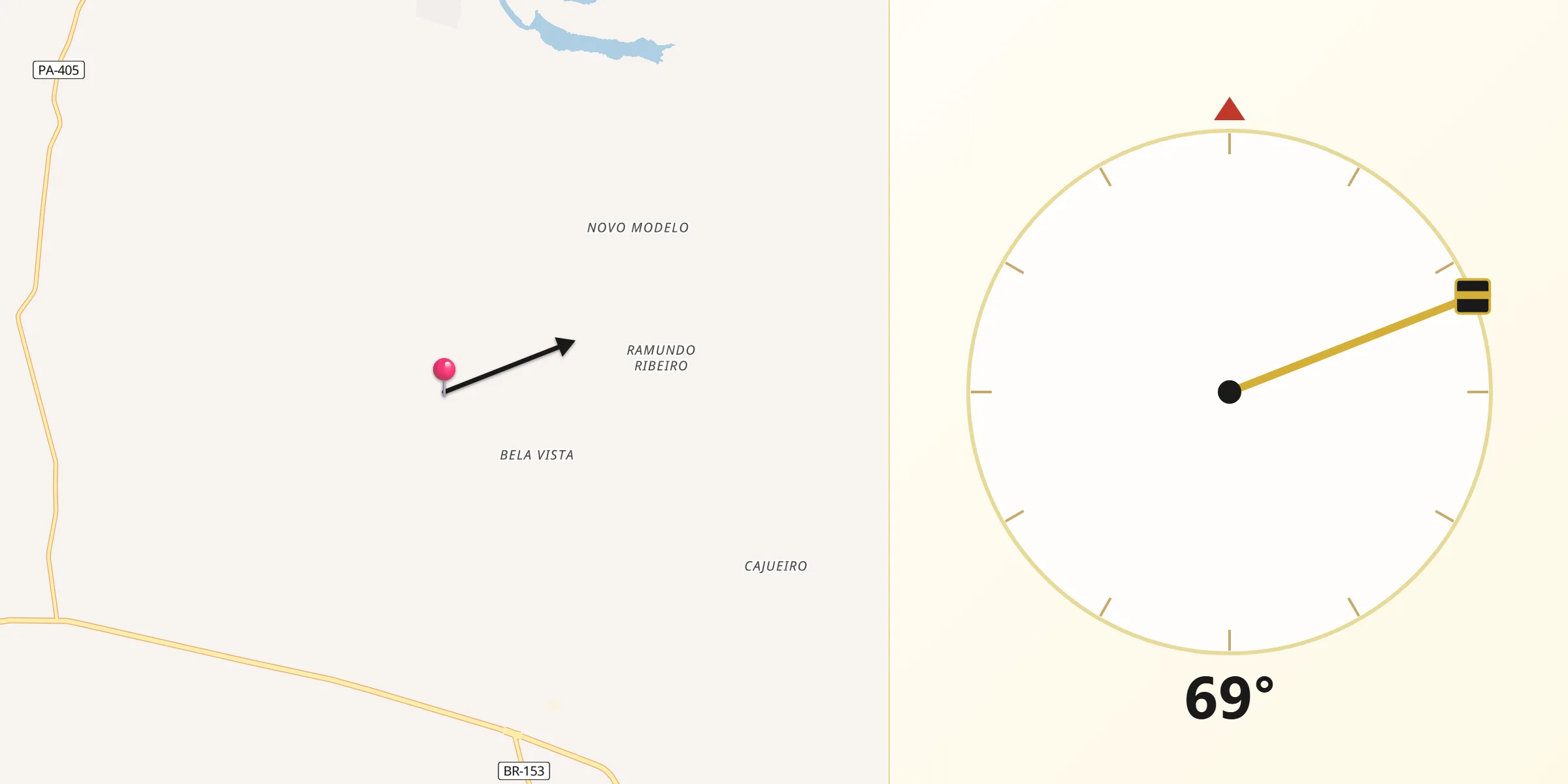 Direção da Qibla a partir de São João do Araguaia