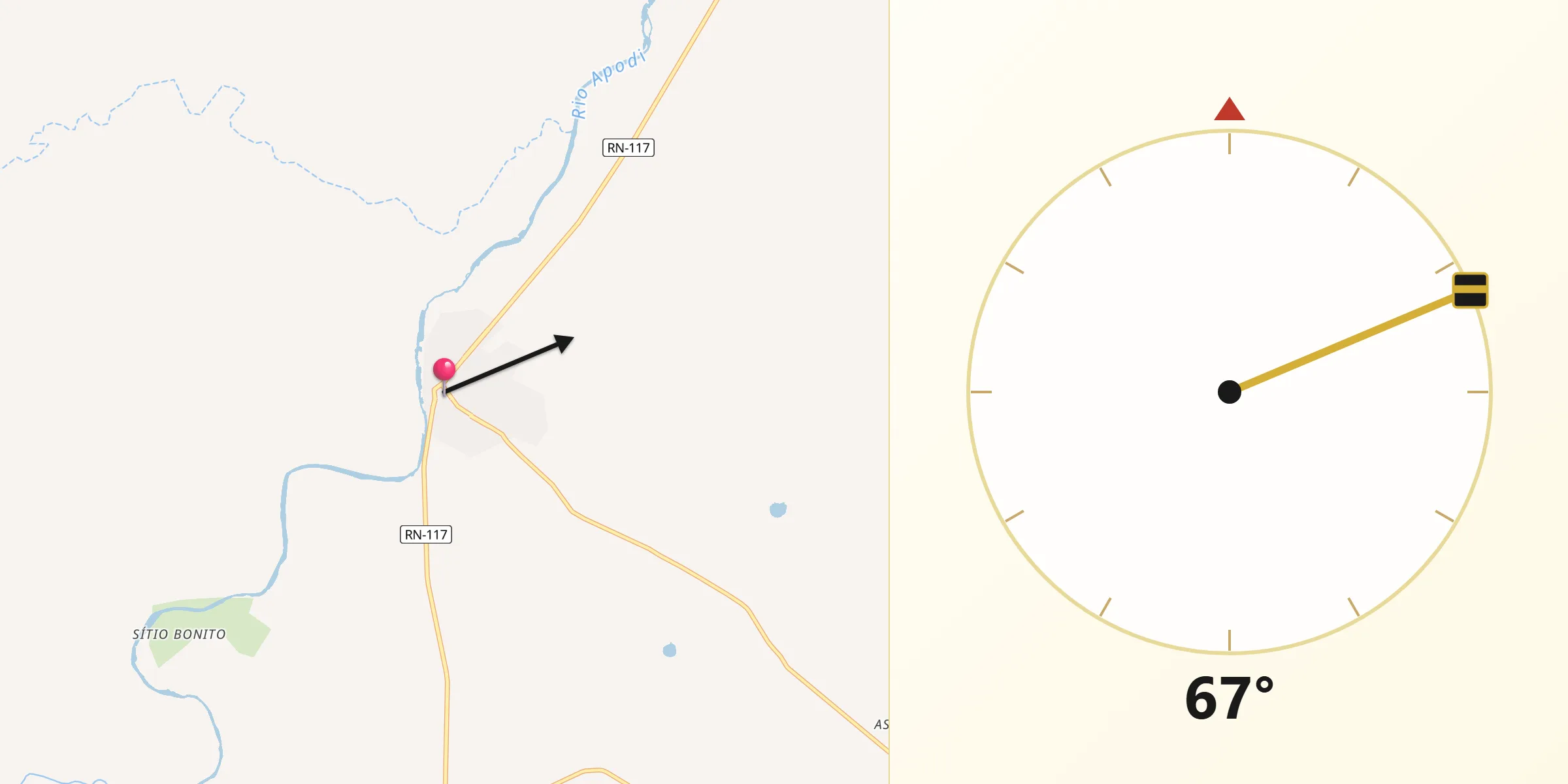 Direção da Qibla a partir de Governador Dix Sept Rosado