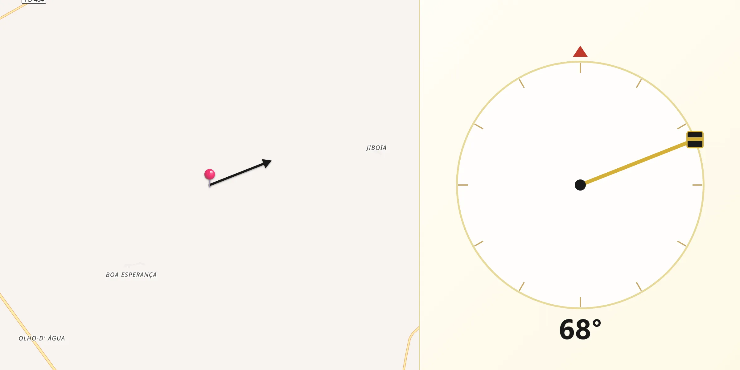 Direção da Qibla a partir de Praia Norte