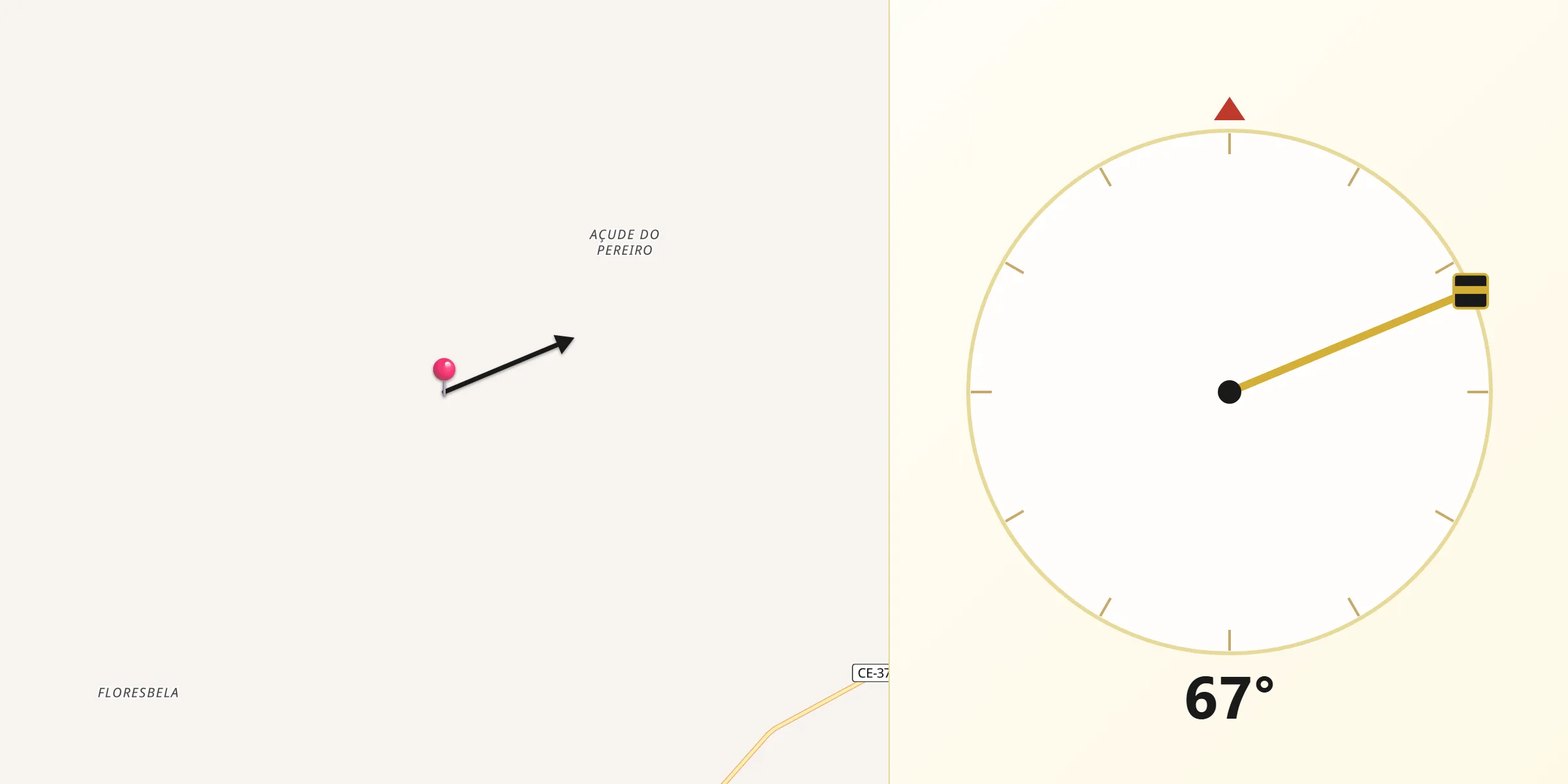 Direção da Qibla a partir de Jaguaretama
