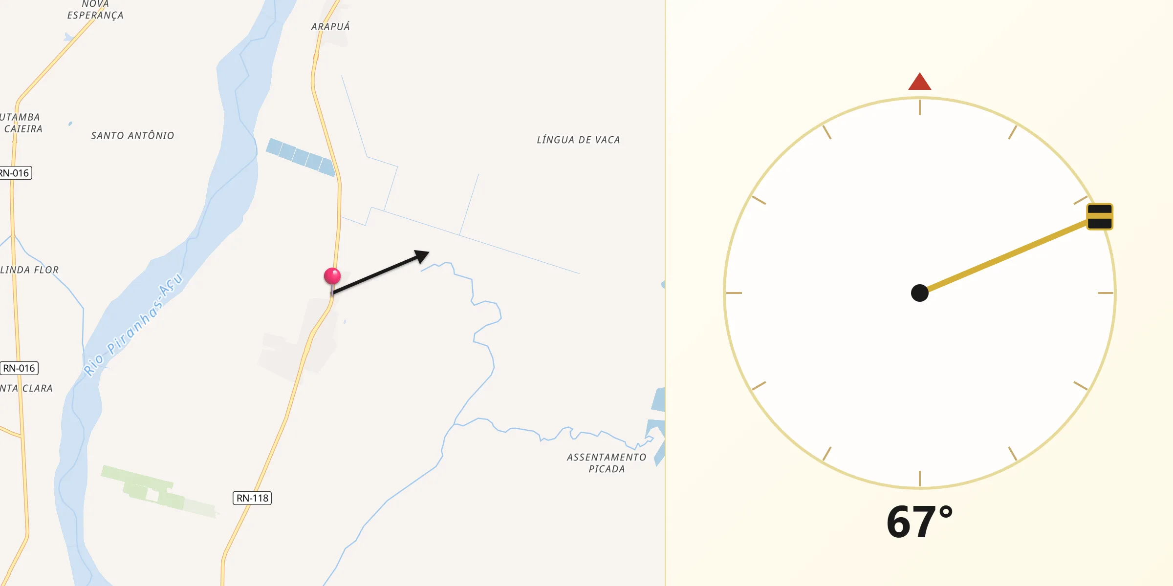 Direção da Qibla a partir de Ipanguaçu