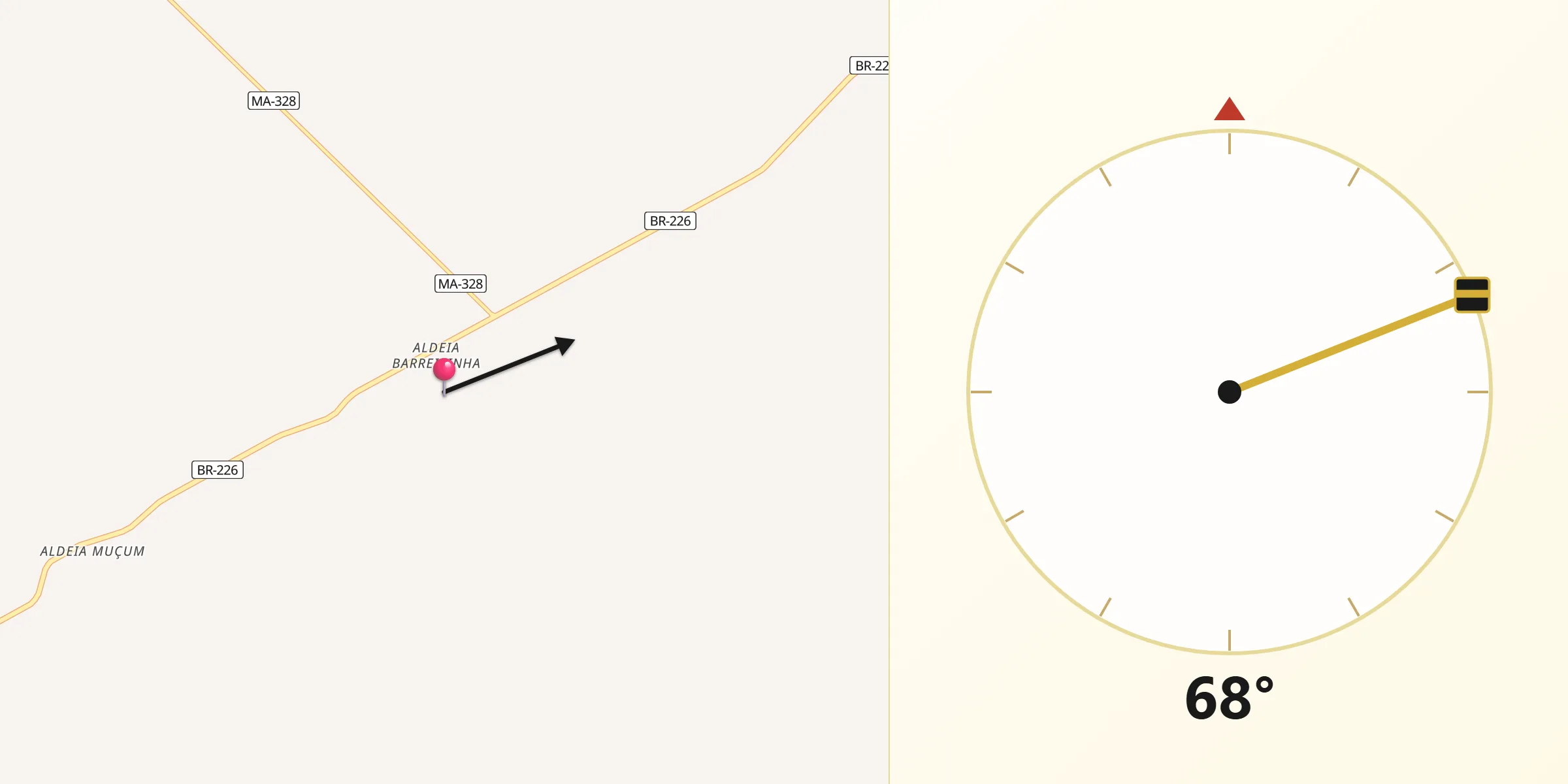 Direção da Qibla a partir de Jenipapo dos Vieiras