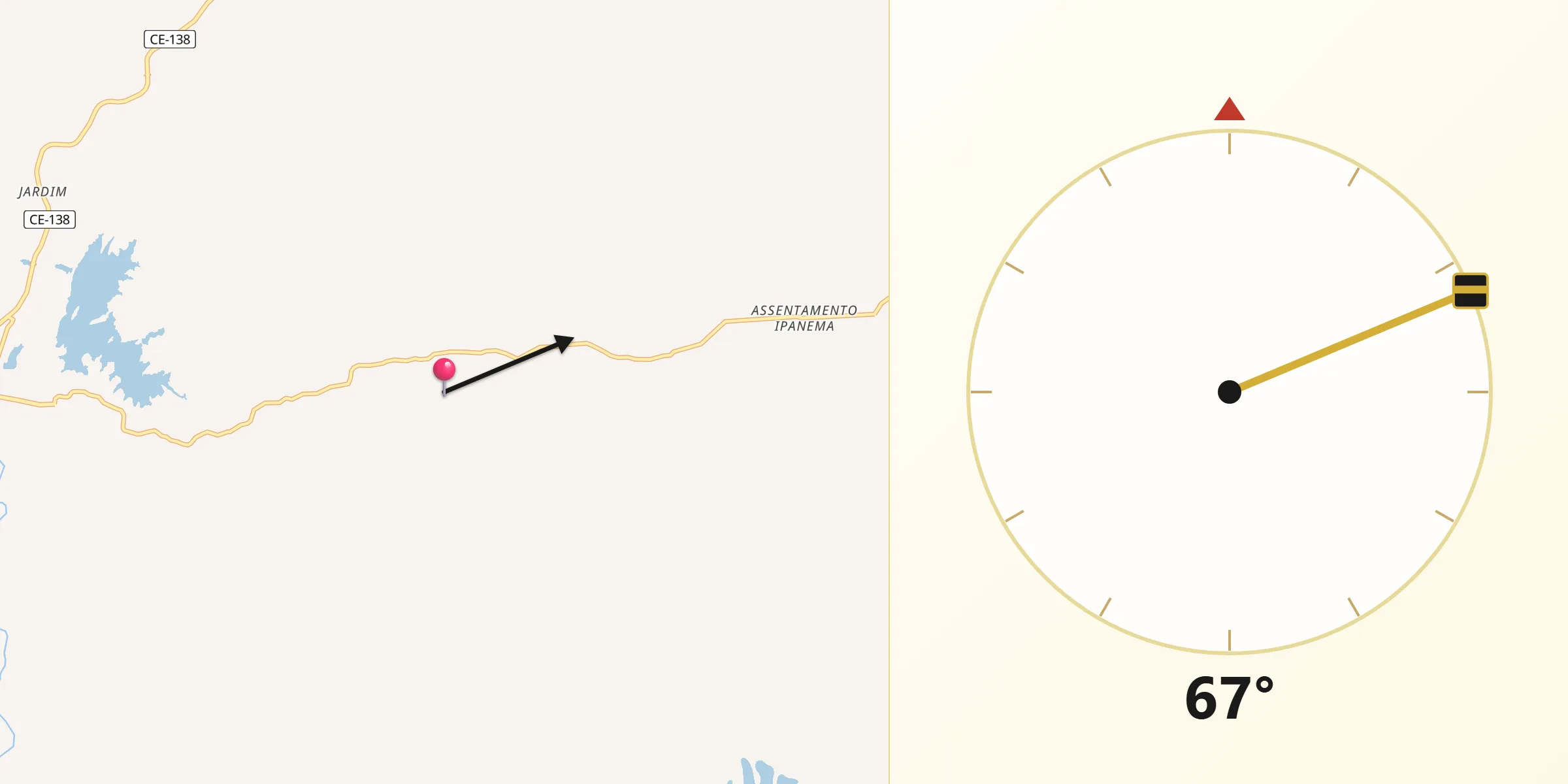 Direção da Qibla a partir de Alto Santo