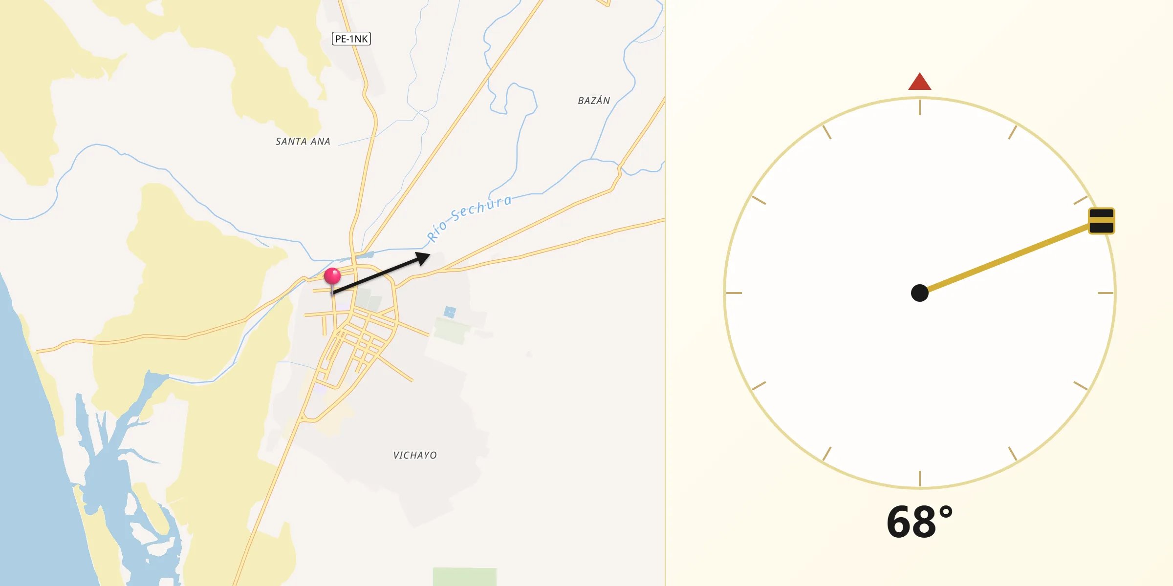 Dirección de la Qibla desde Sechura