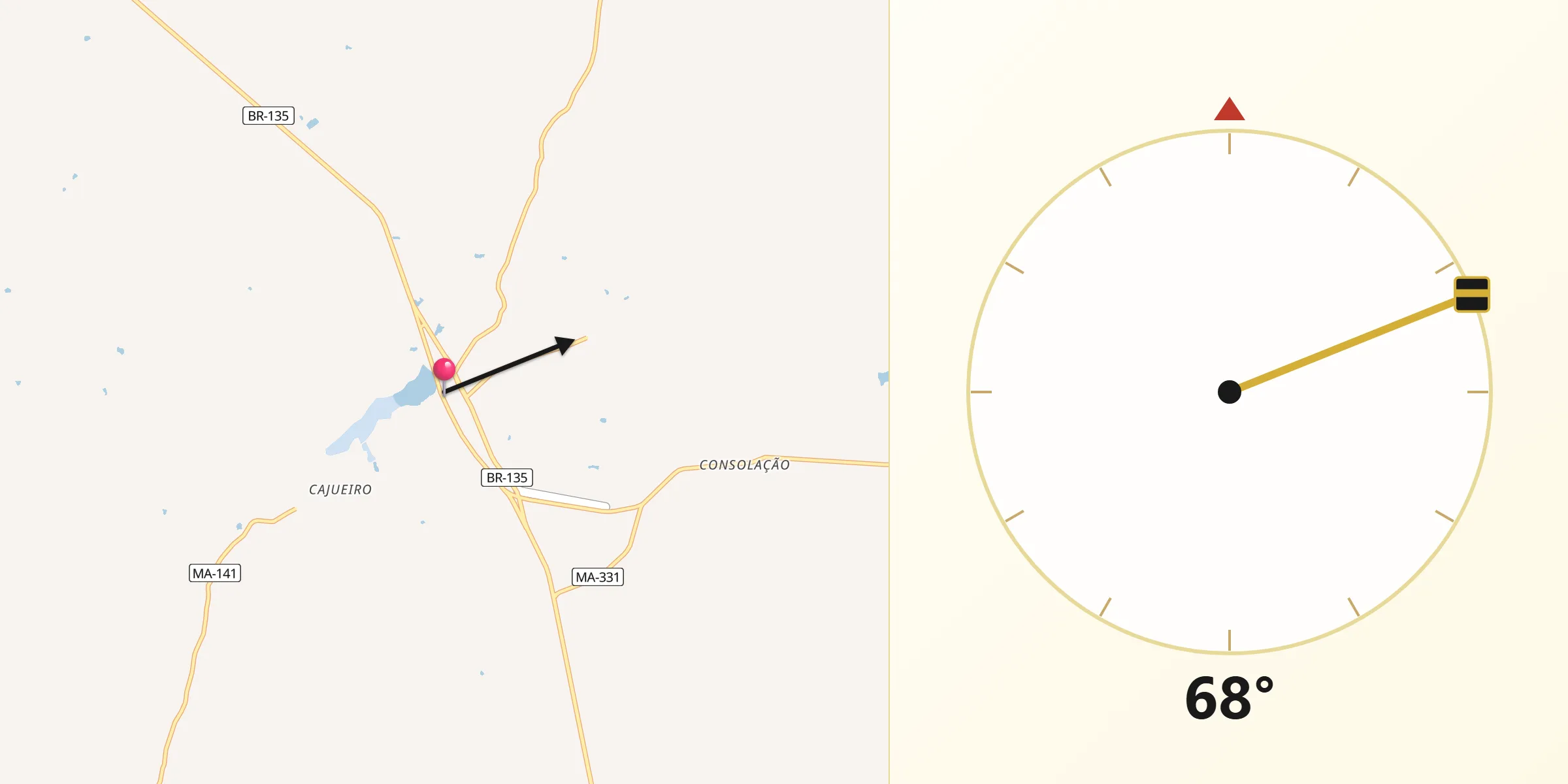 Direção da Qibla a partir de São Domingos do Maranhão