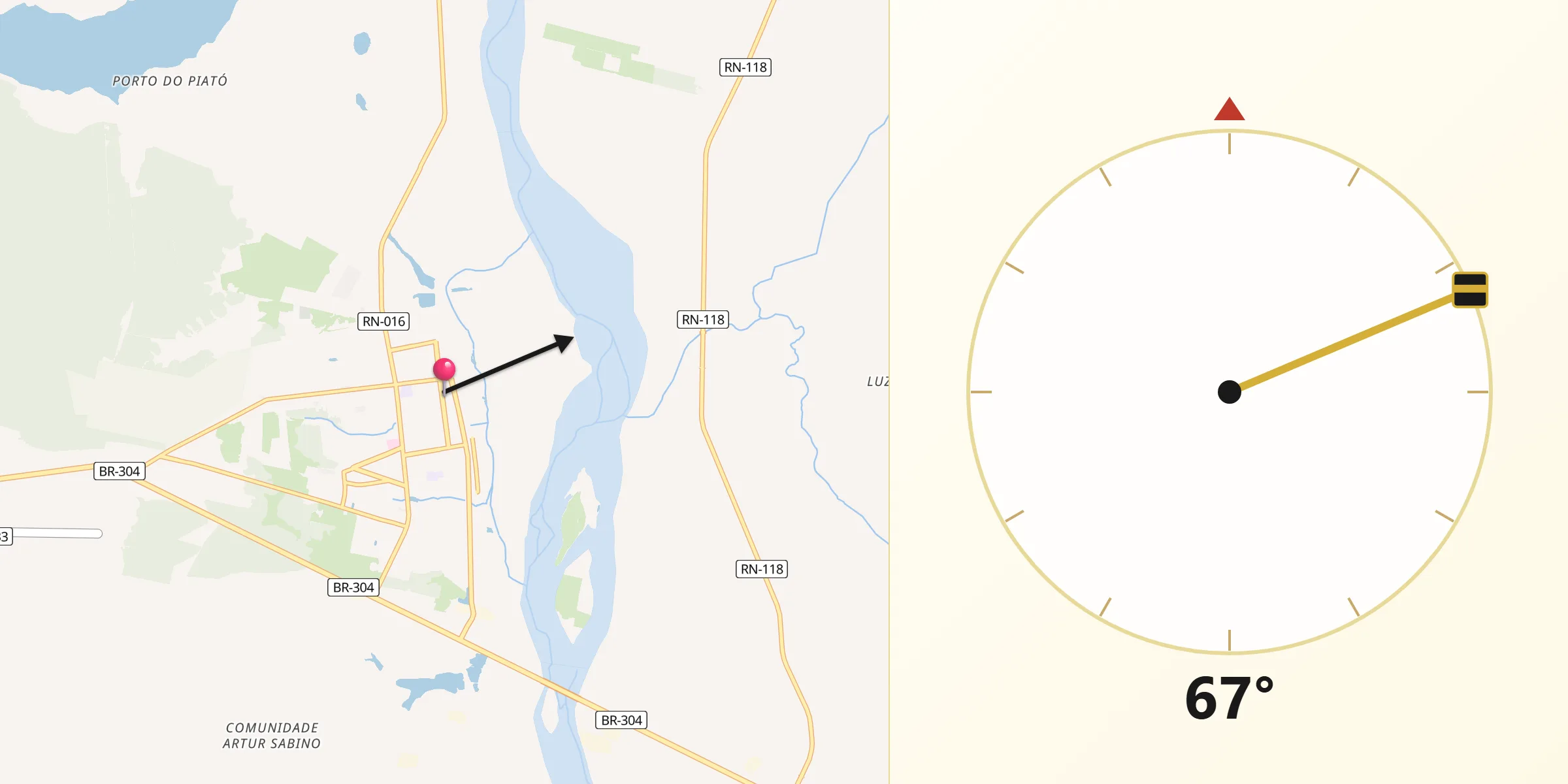 Direção da Qibla a partir de Açu