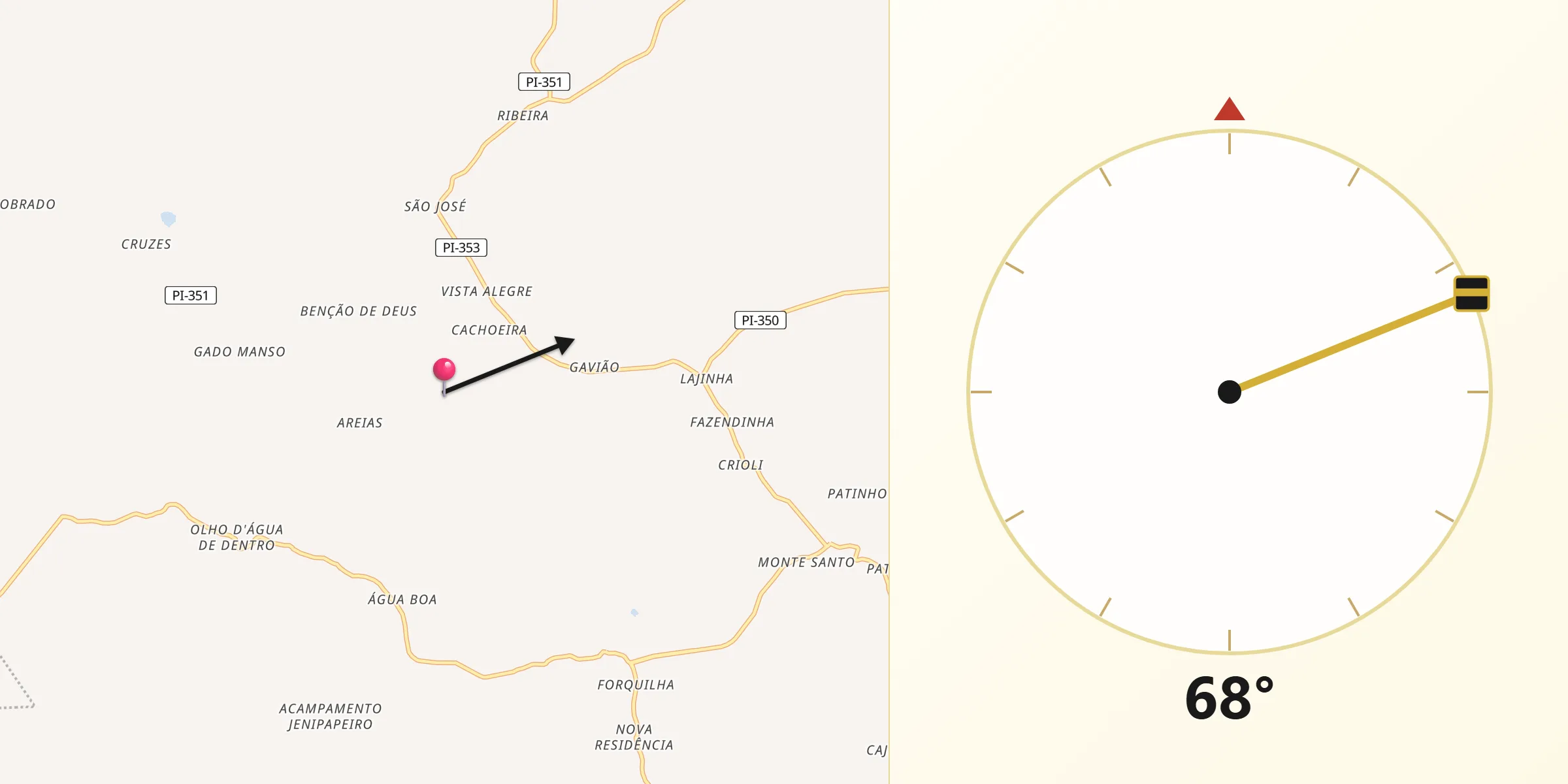 Direção da Qibla a partir de Curralinhos
