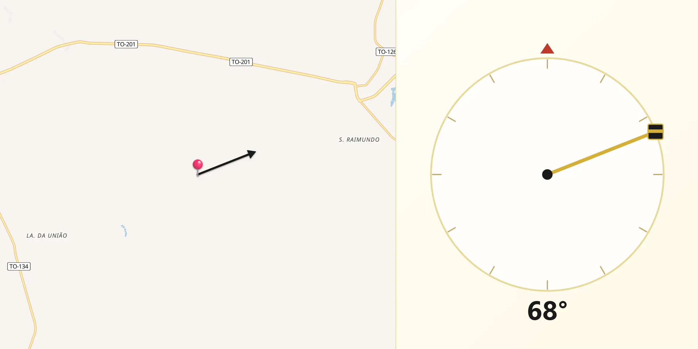 Direção da Qibla a partir de Sítio Novo do Tocantins