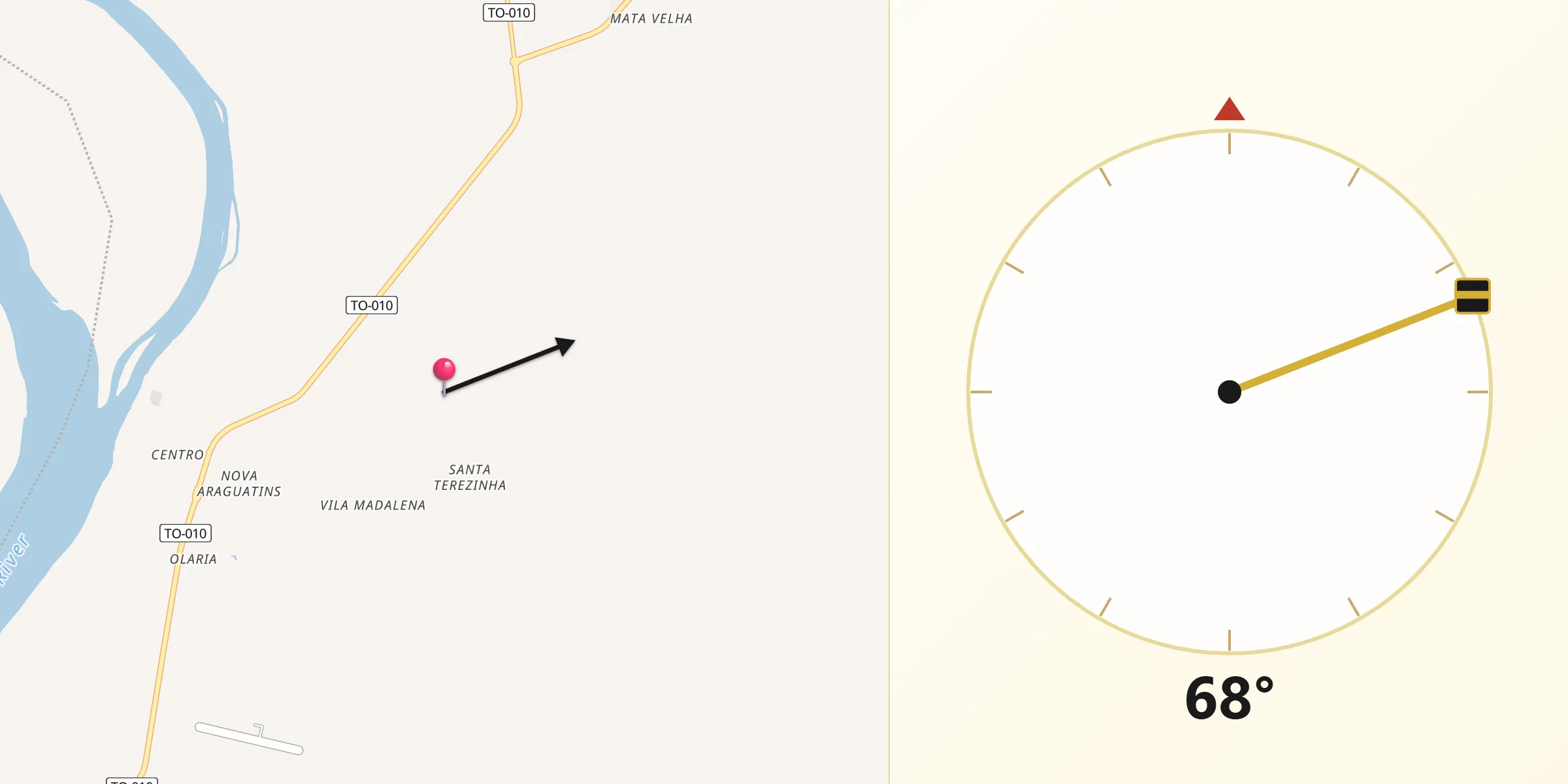 Direção da Qibla a partir de Araguatins