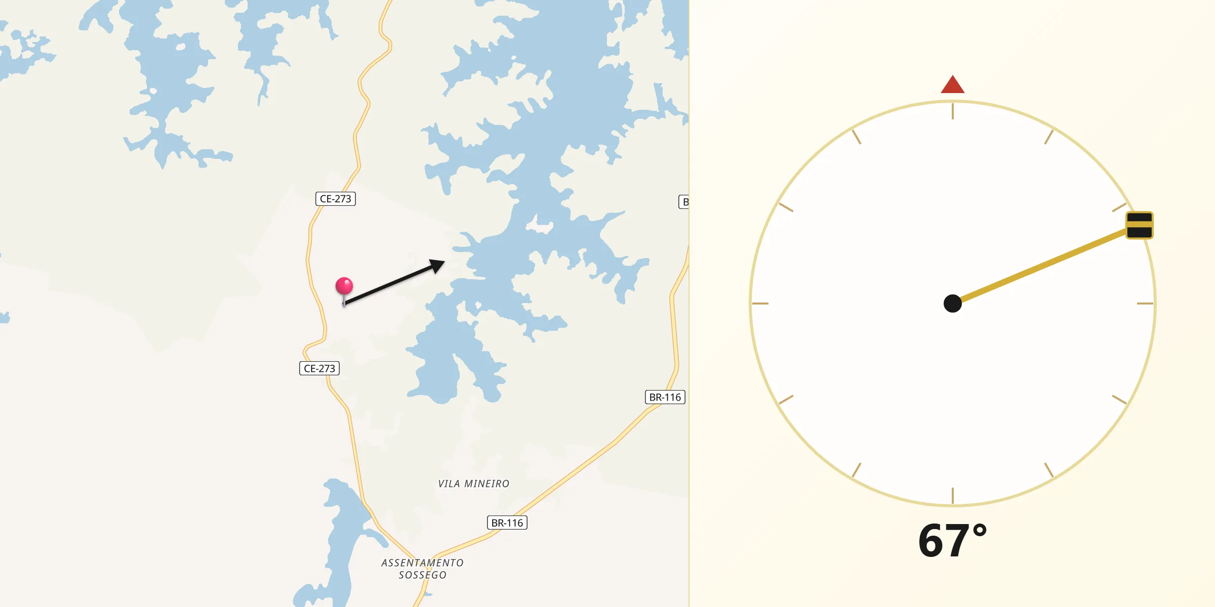 Direção da Qibla a partir de Jaguaribara