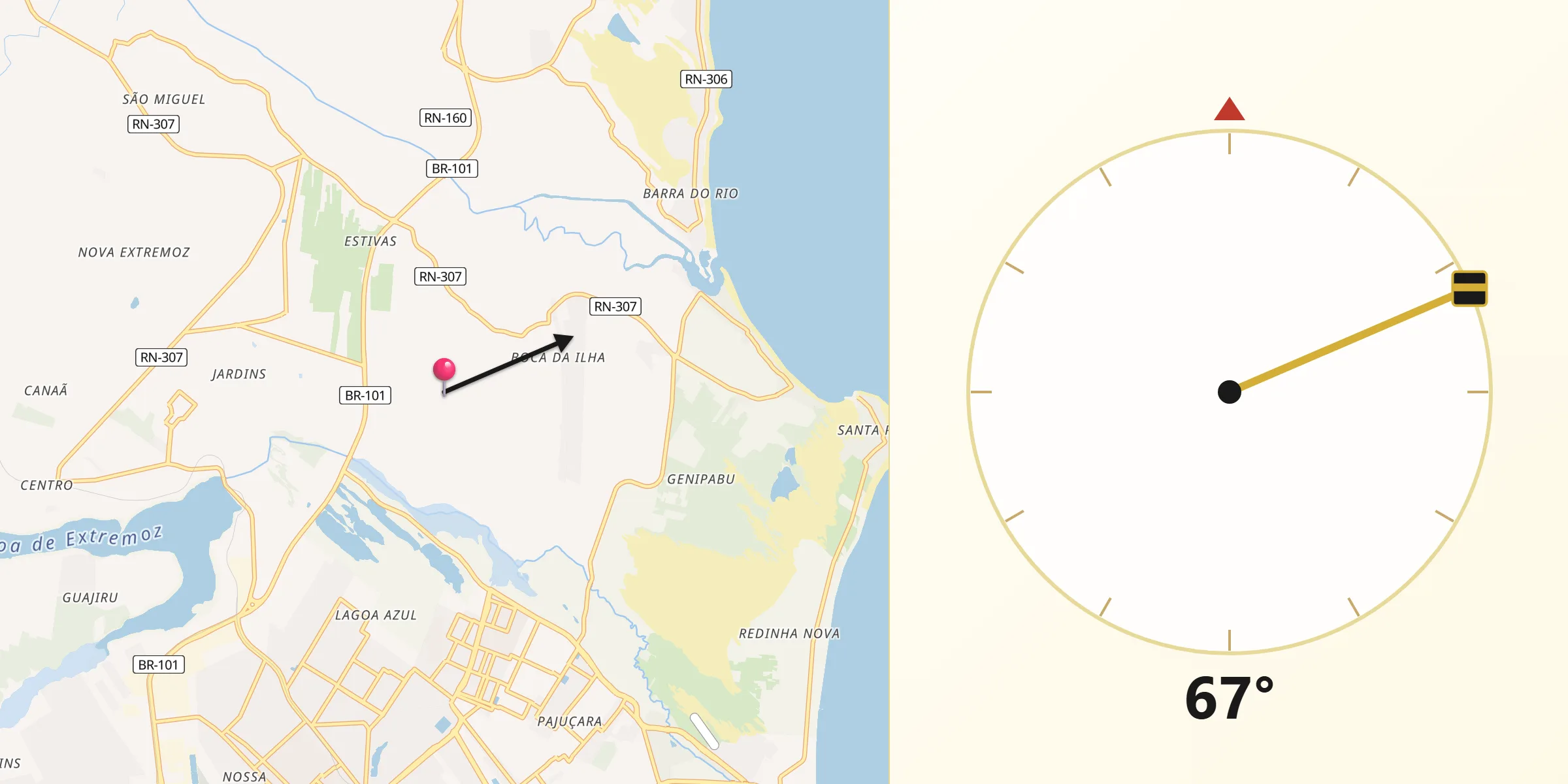 Direção da Qibla a partir de Extremoz