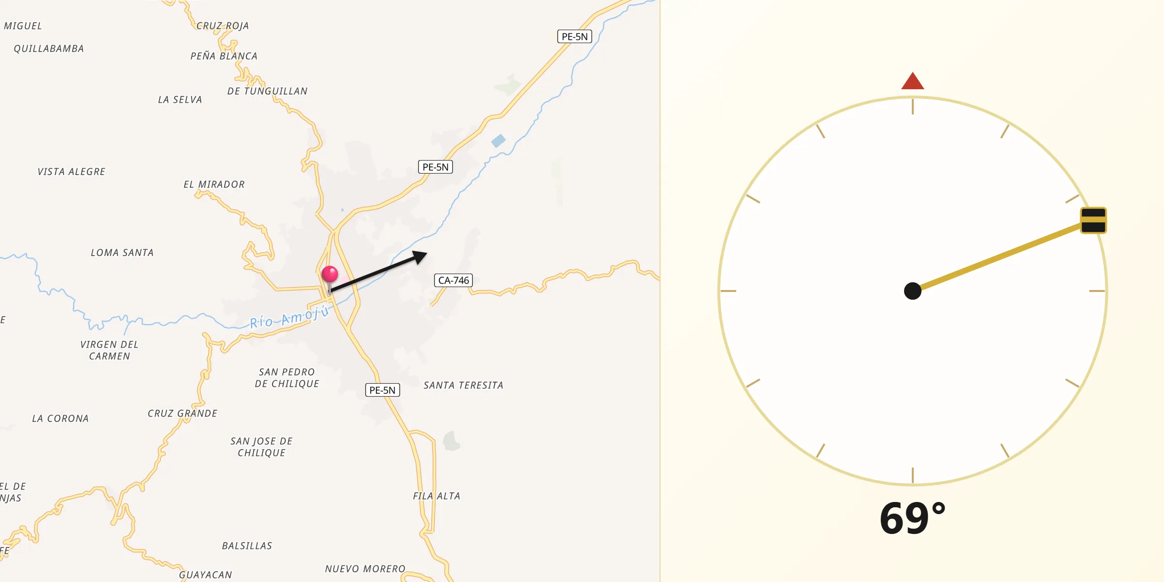 Dirección de la Qibla desde Jaén