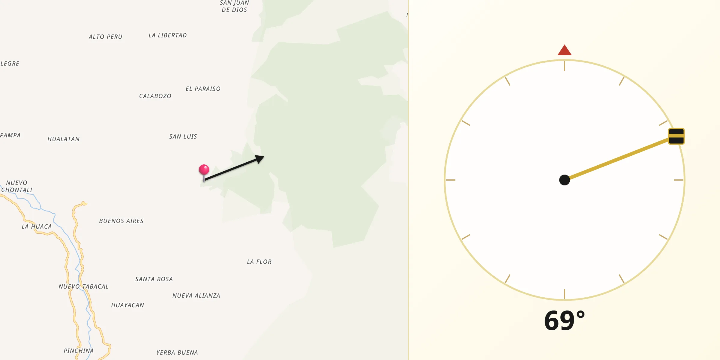 Dirección de la Qibla desde Provincia de Jaén