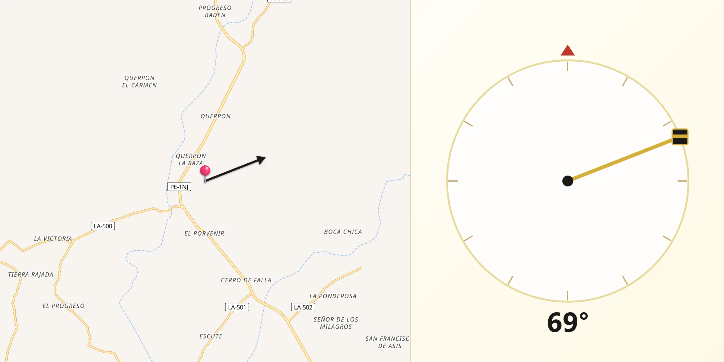 Dirección de la Qibla desde Pueblo Nuevo