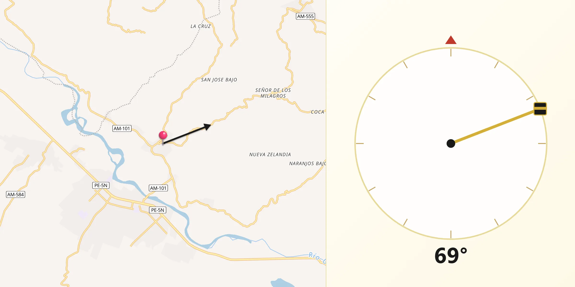 Dirección de la Qibla desde Cajaruro