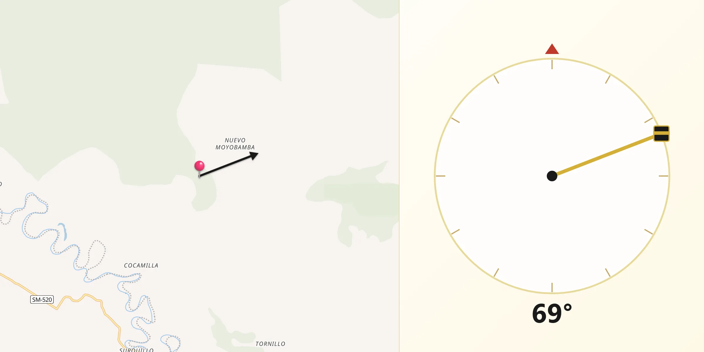 Dirección de la Qibla desde Provincia de Moyobamba