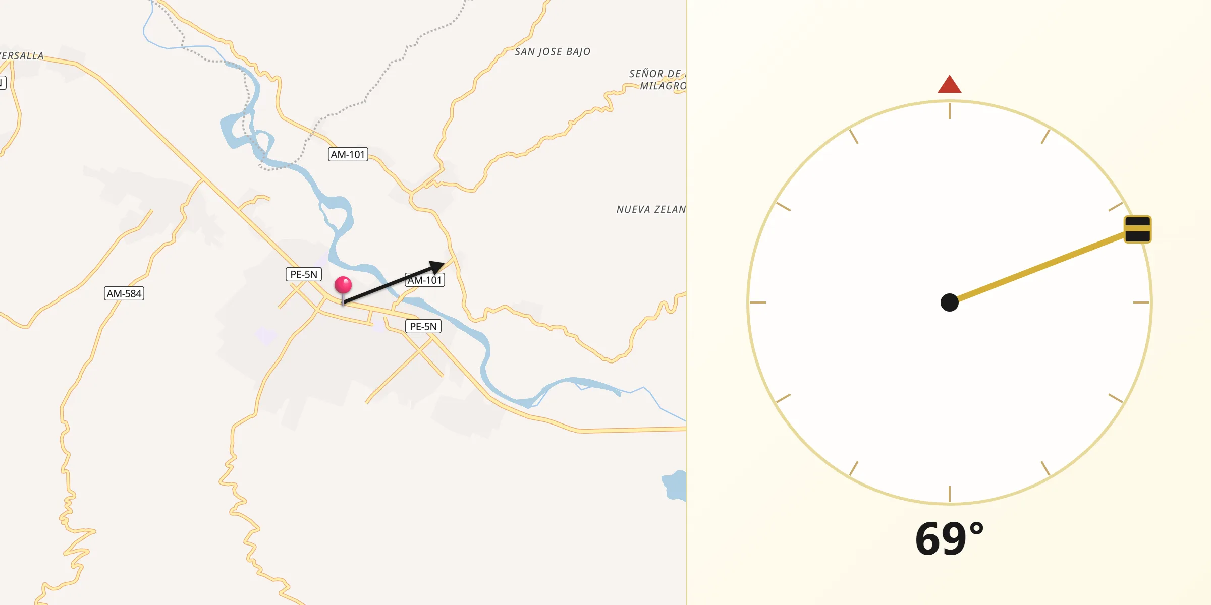 Dirección de la Qibla desde Bagua Grande