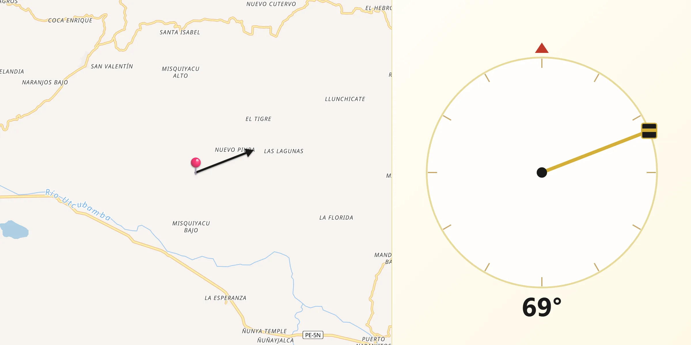 Dirección de la Qibla desde Utcubamba