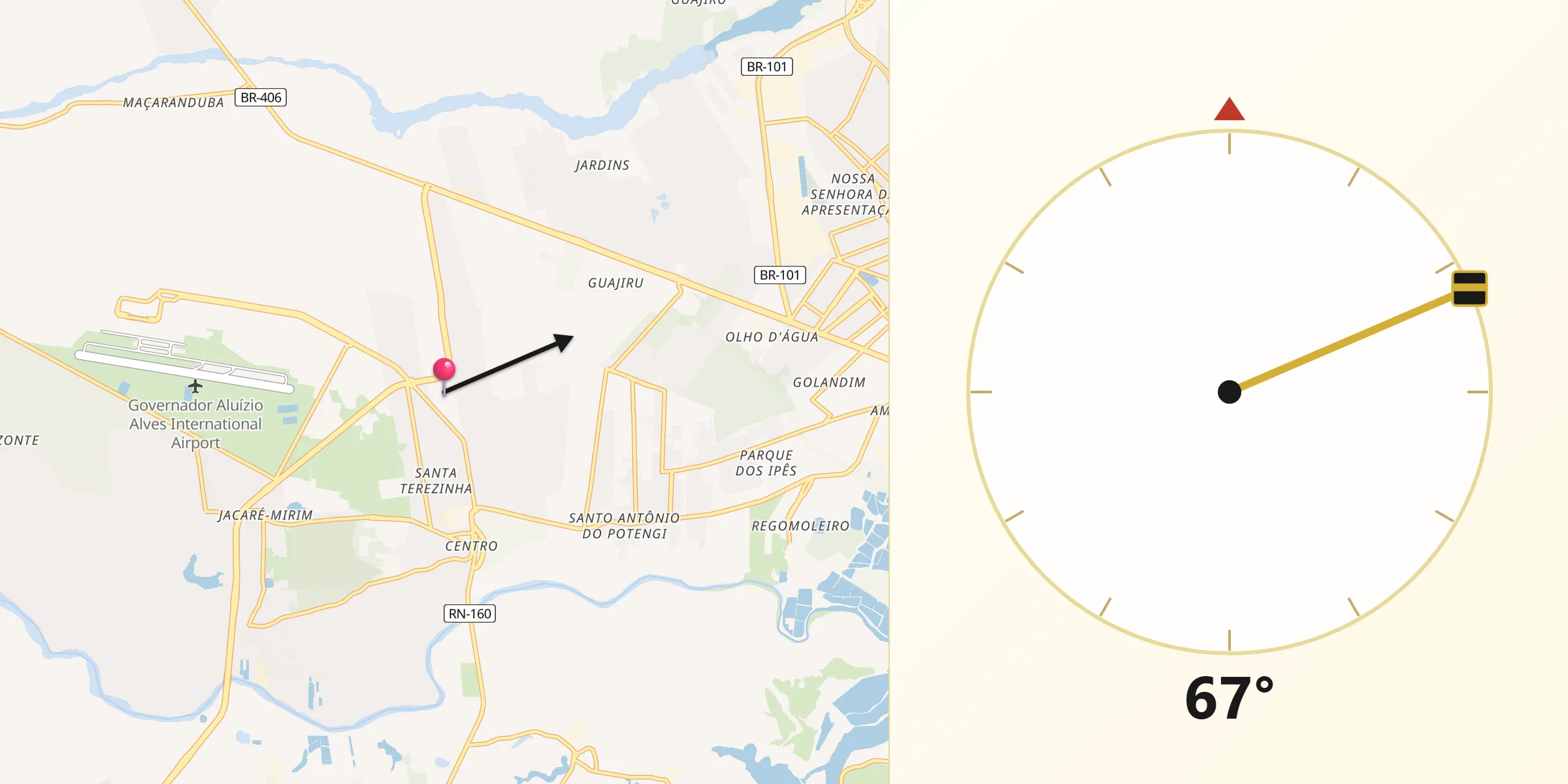 Direção da Qibla a partir de São Gonçalo do Amarante