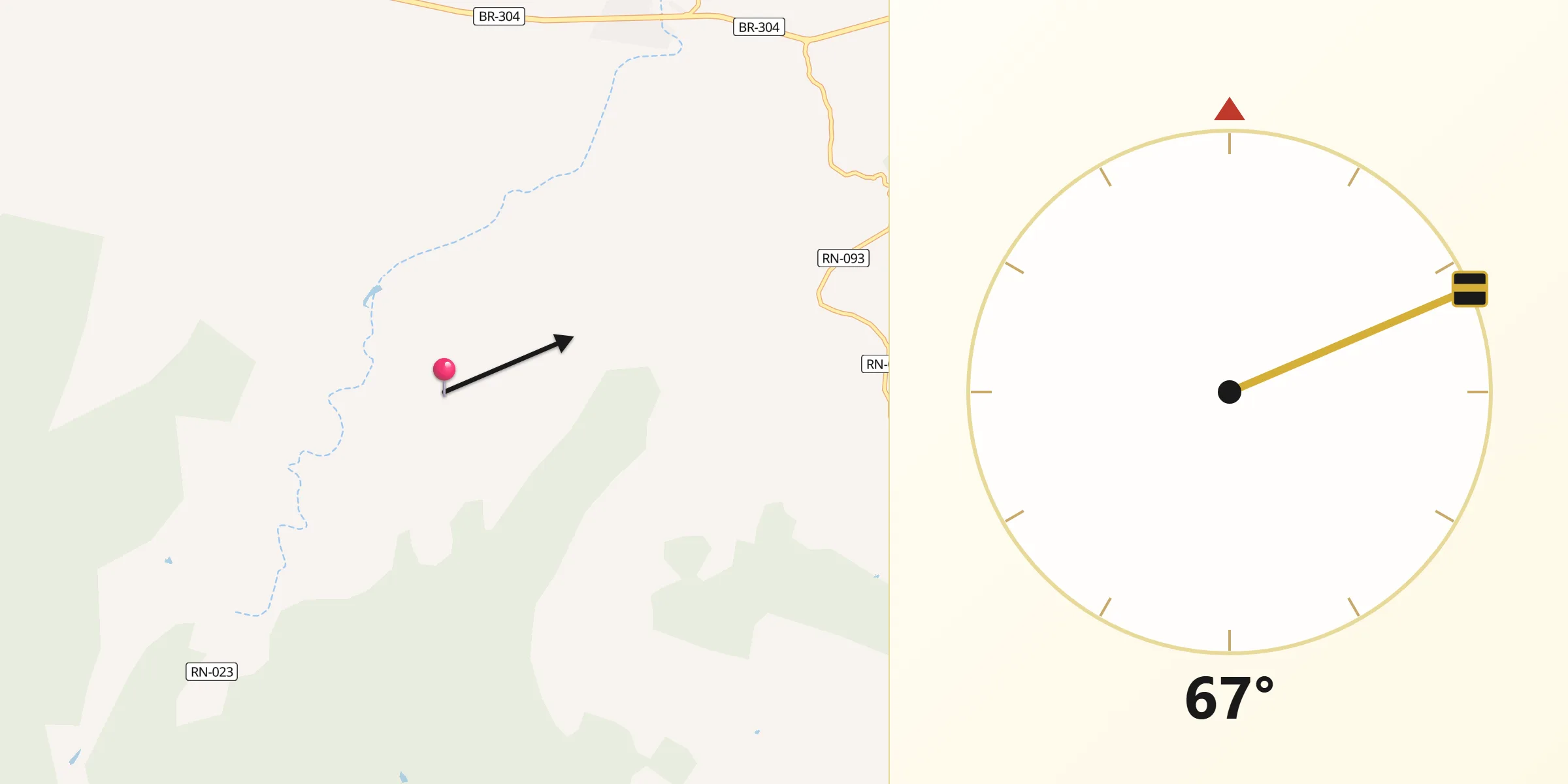 Direção da Qibla a partir de Caiçara do Rio do Vento