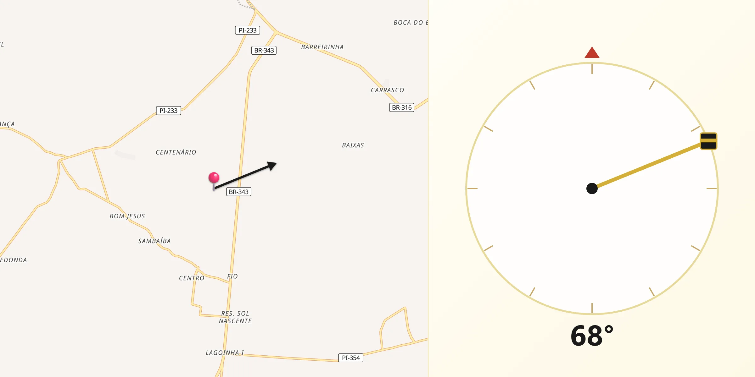 Direção da Qibla a partir de Lagoinha do Piauí