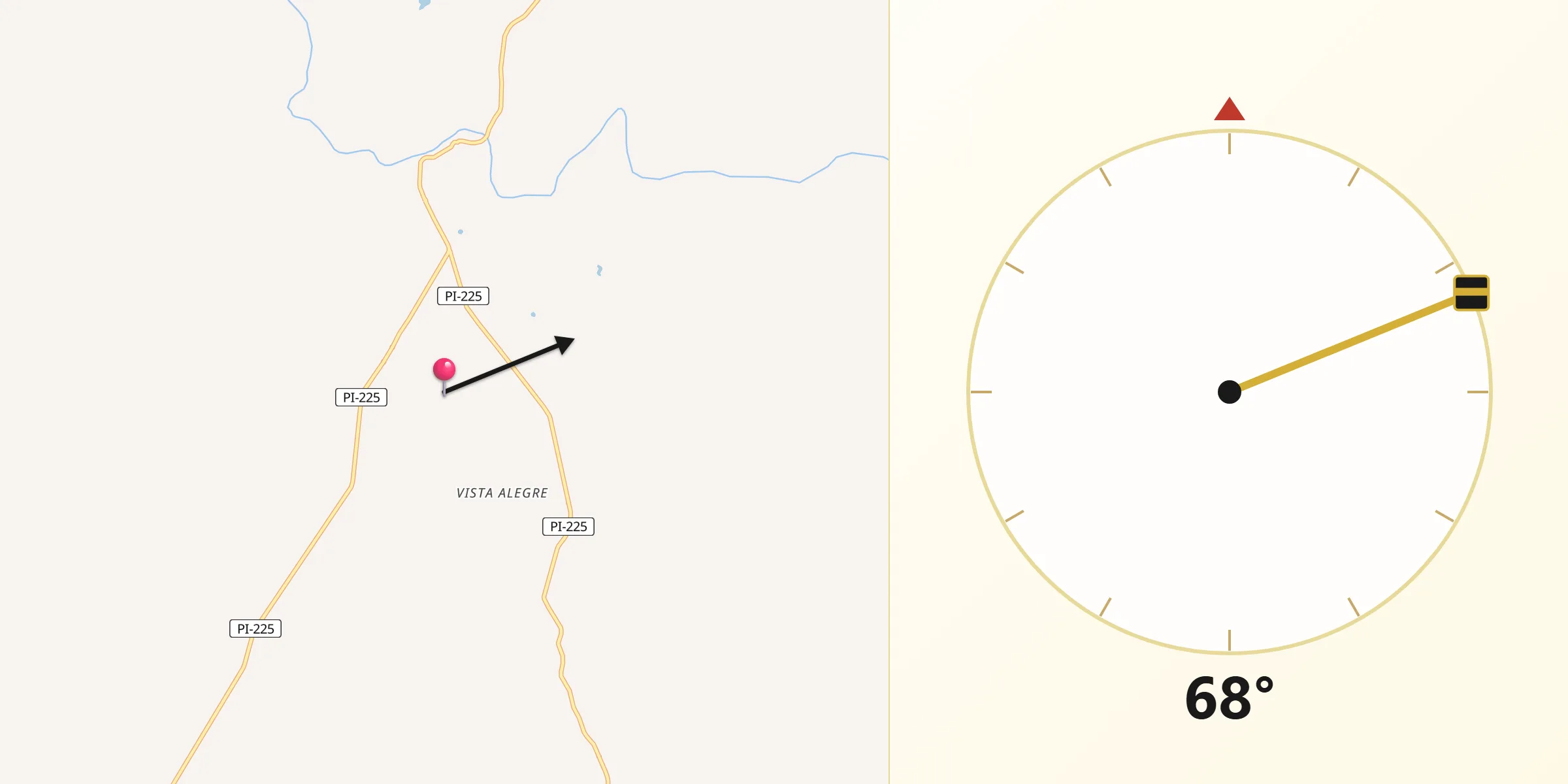 Direção da Qibla a partir de Santa Cruz dos Milagres