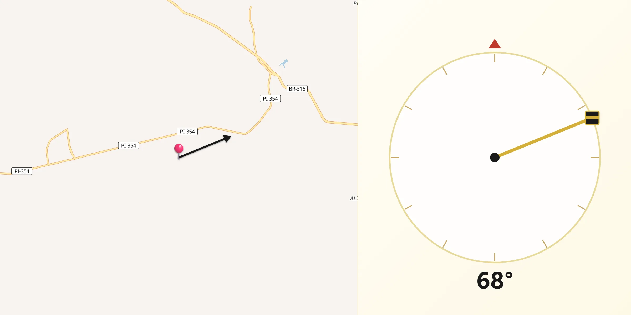 Direção da Qibla a partir de Olho d'Água do Piauí