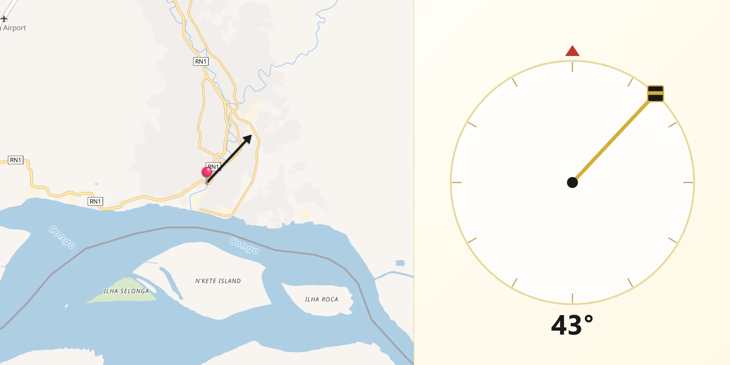 Direction vers la Qibla depuis Boma