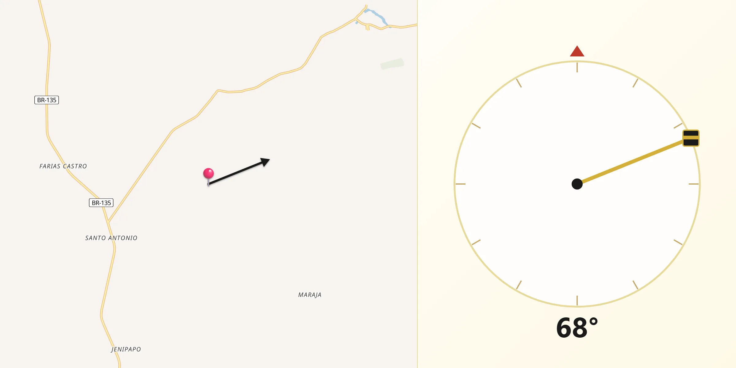 Direção da Qibla a partir de Jatobá
