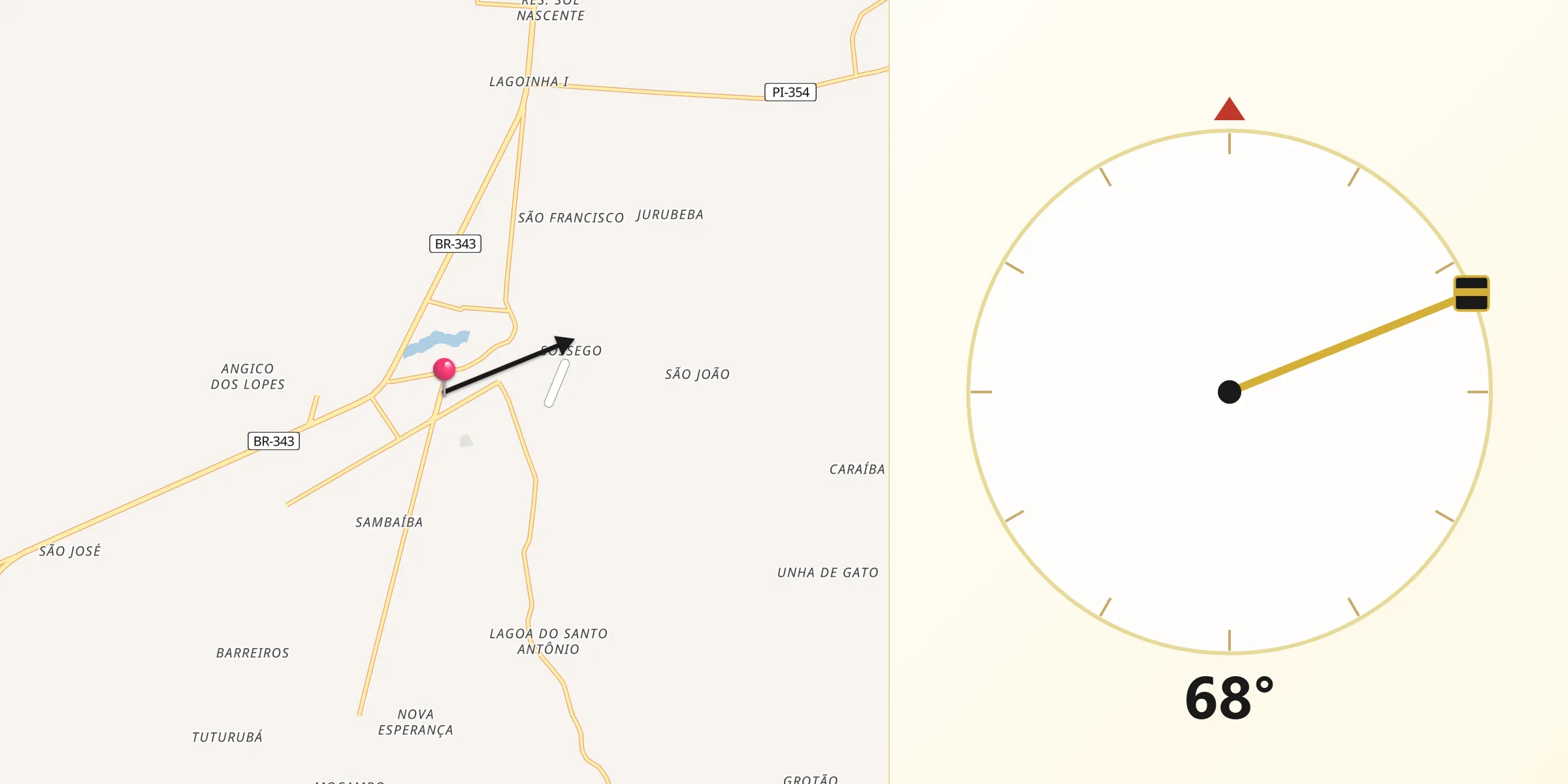 Direção da Qibla a partir de Água Branca