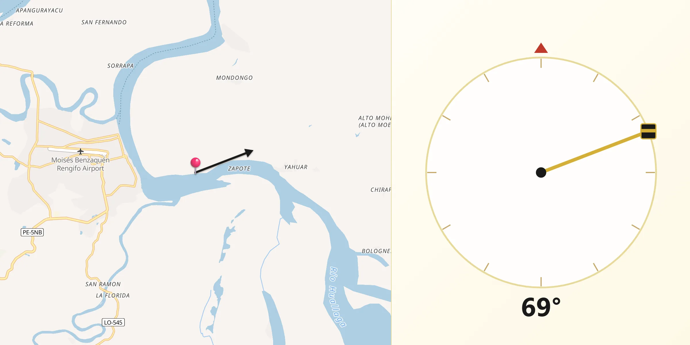 Dirección de la Qibla desde Yurimaguas
