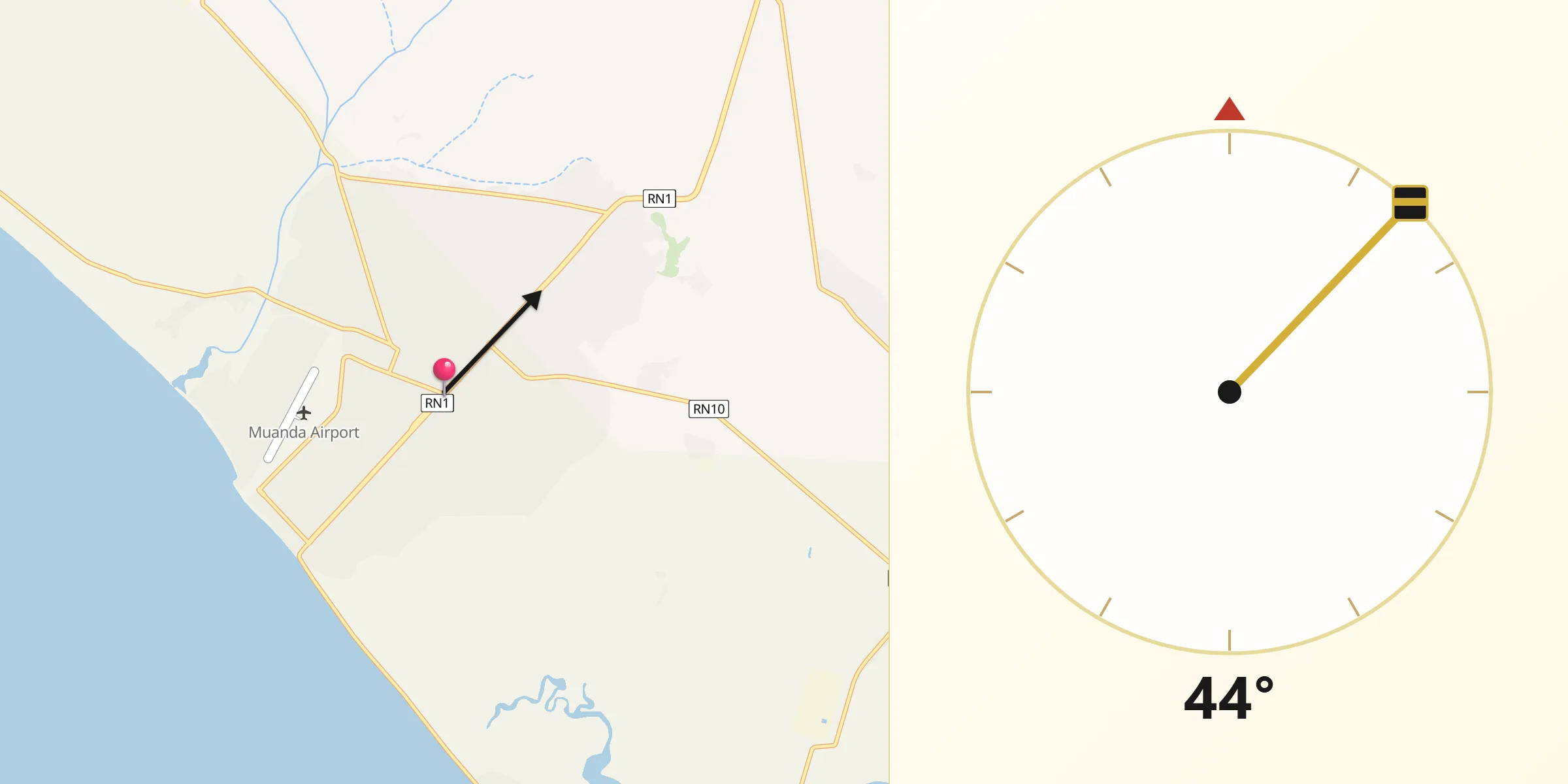 Direction vers la Qibla depuis Moanda