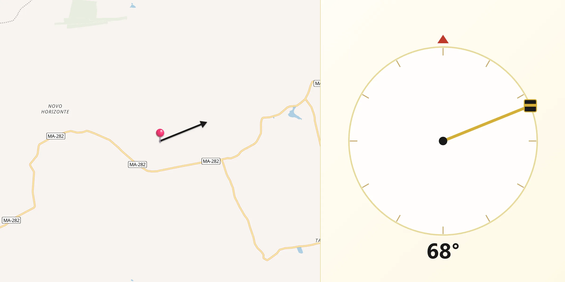 Direção da Qibla a partir de Lagoa do Mato
