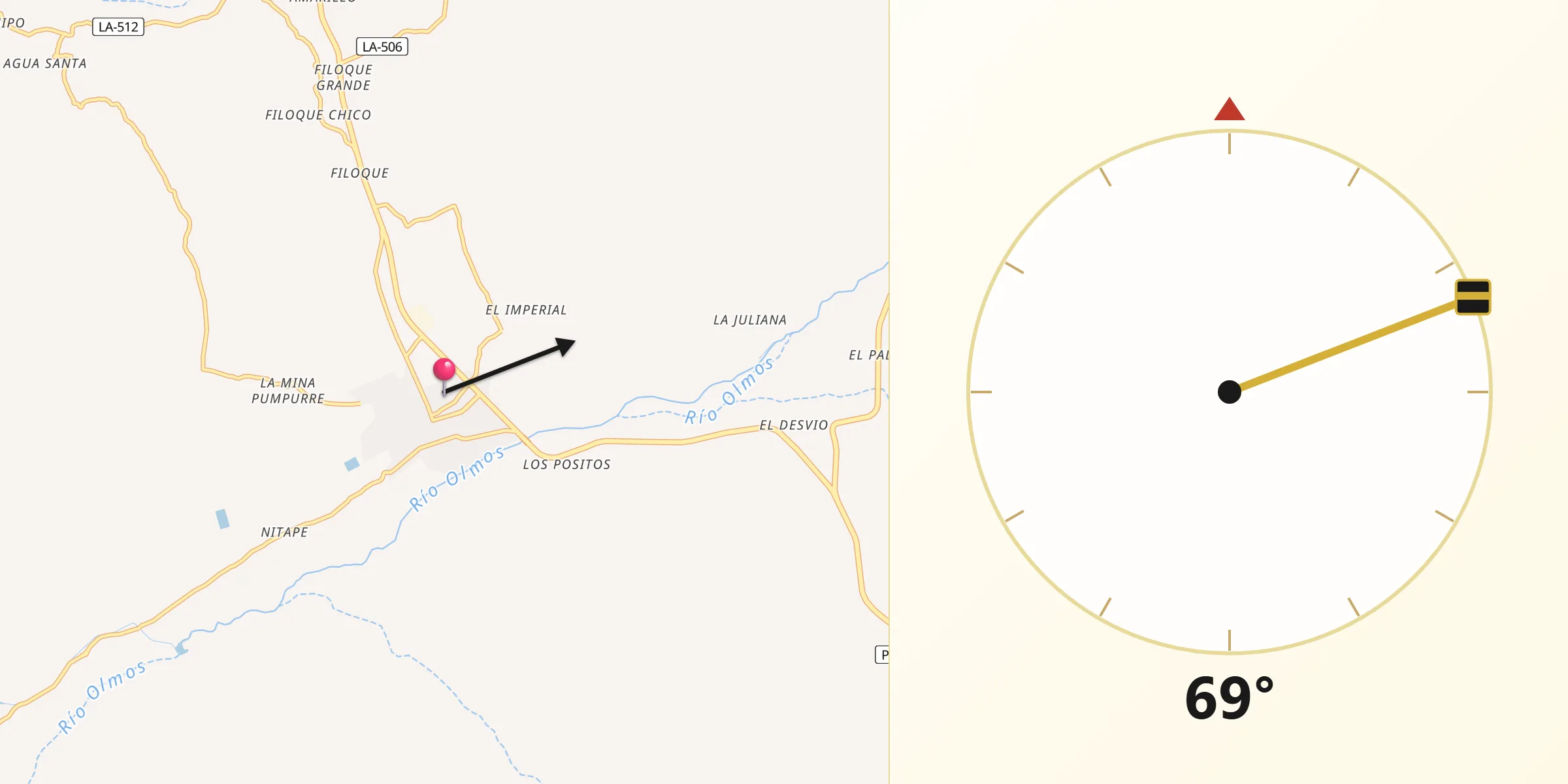 Dirección de la Qibla desde Olmos
