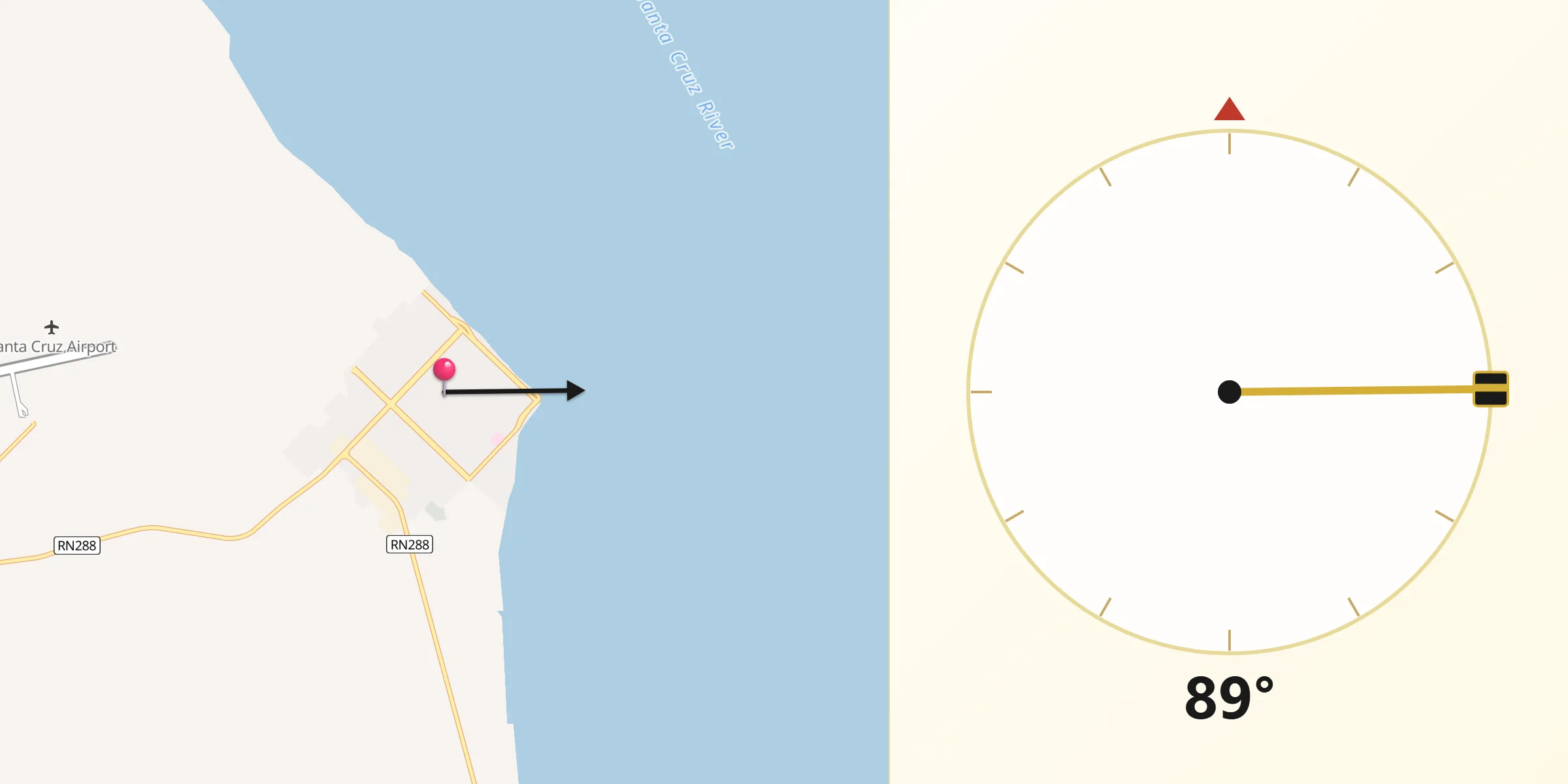 Dirección de la Qibla desde Puerto Santa Cruz